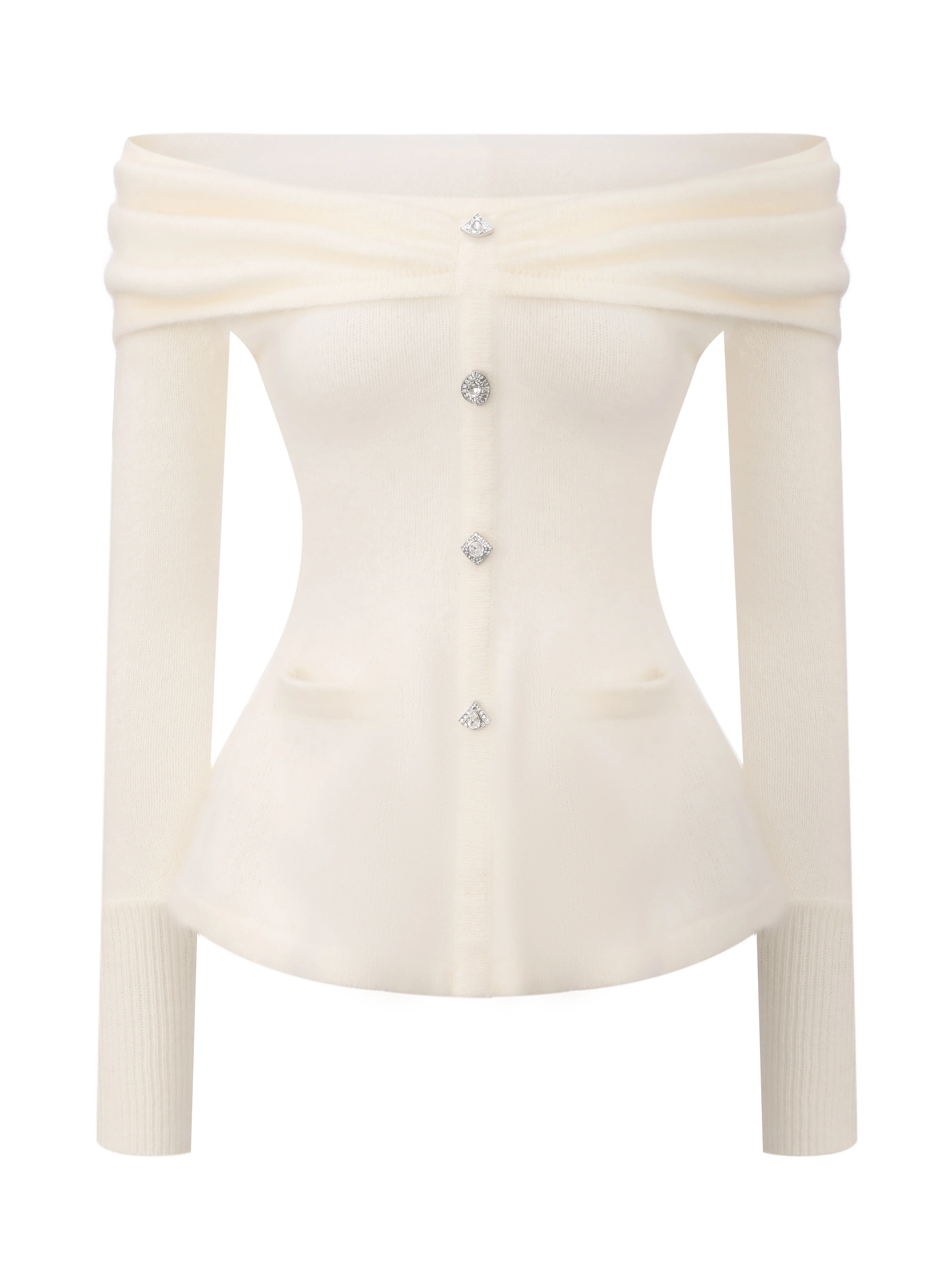 Brigitte Off-Shoulder Knit White Top - Image 9