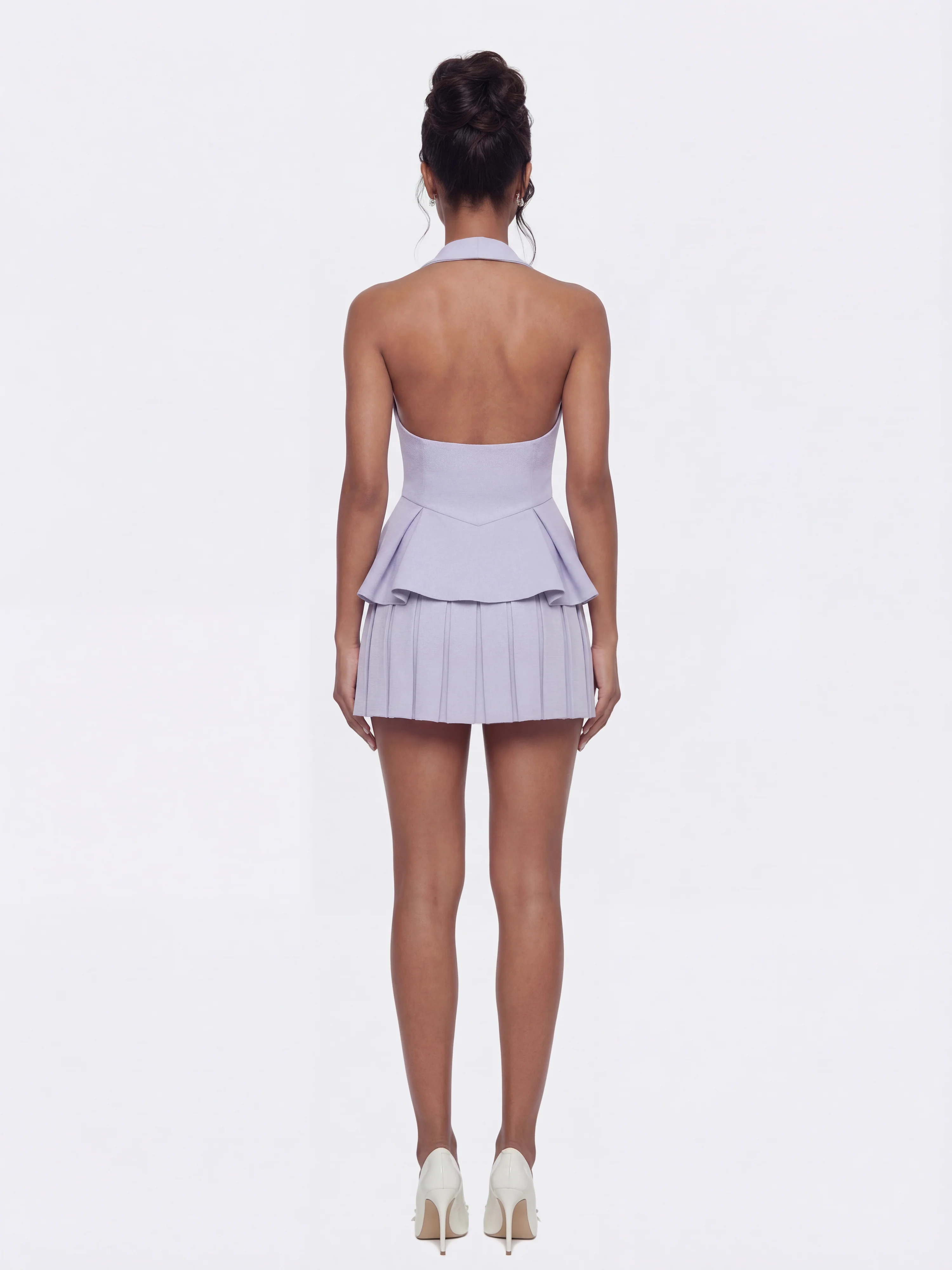 Camille Tailored Pleated Purple Mini Skirt - Image 5