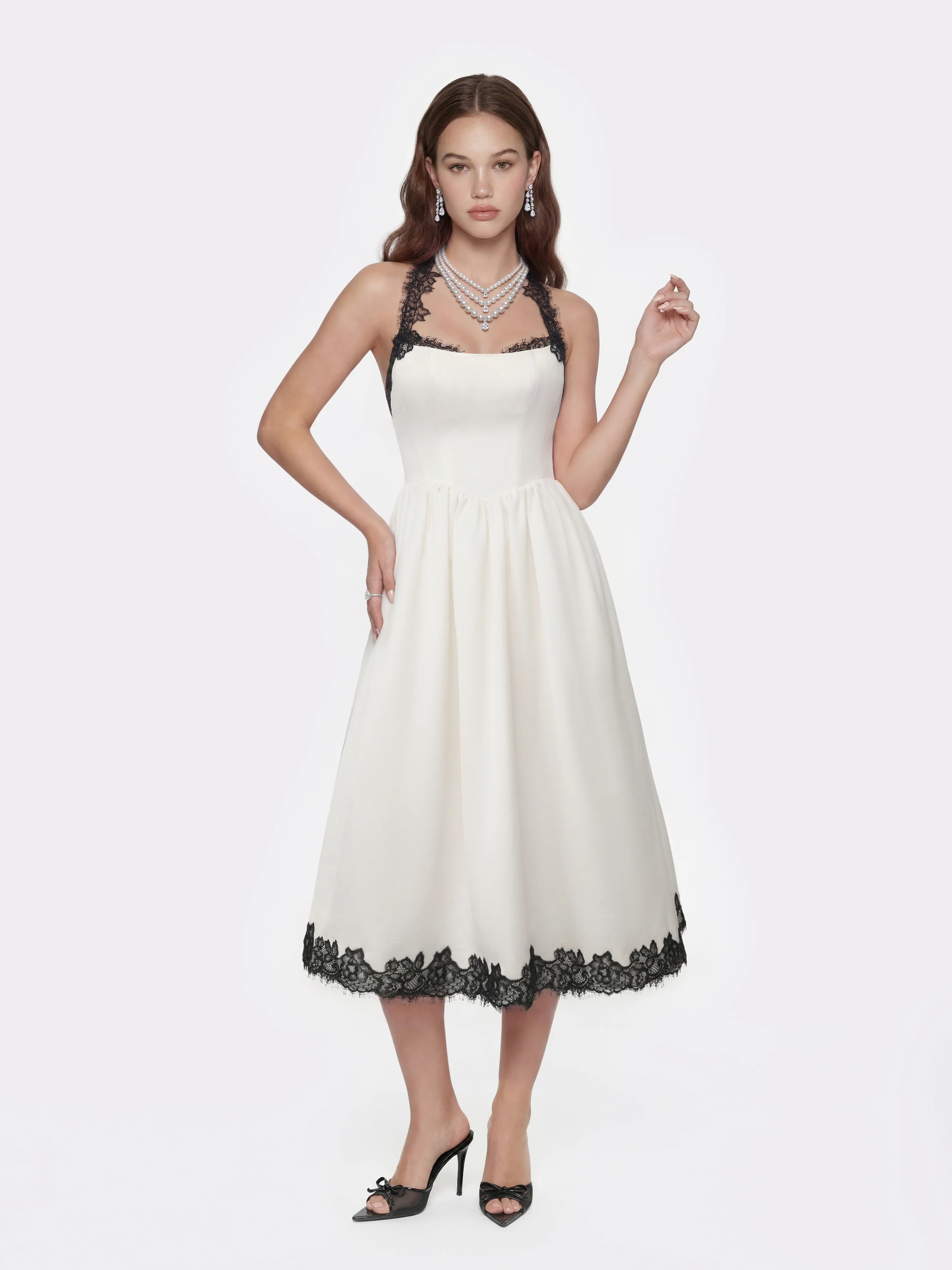 Chantal Lace Halter Ivory Acetate Maxi Dress