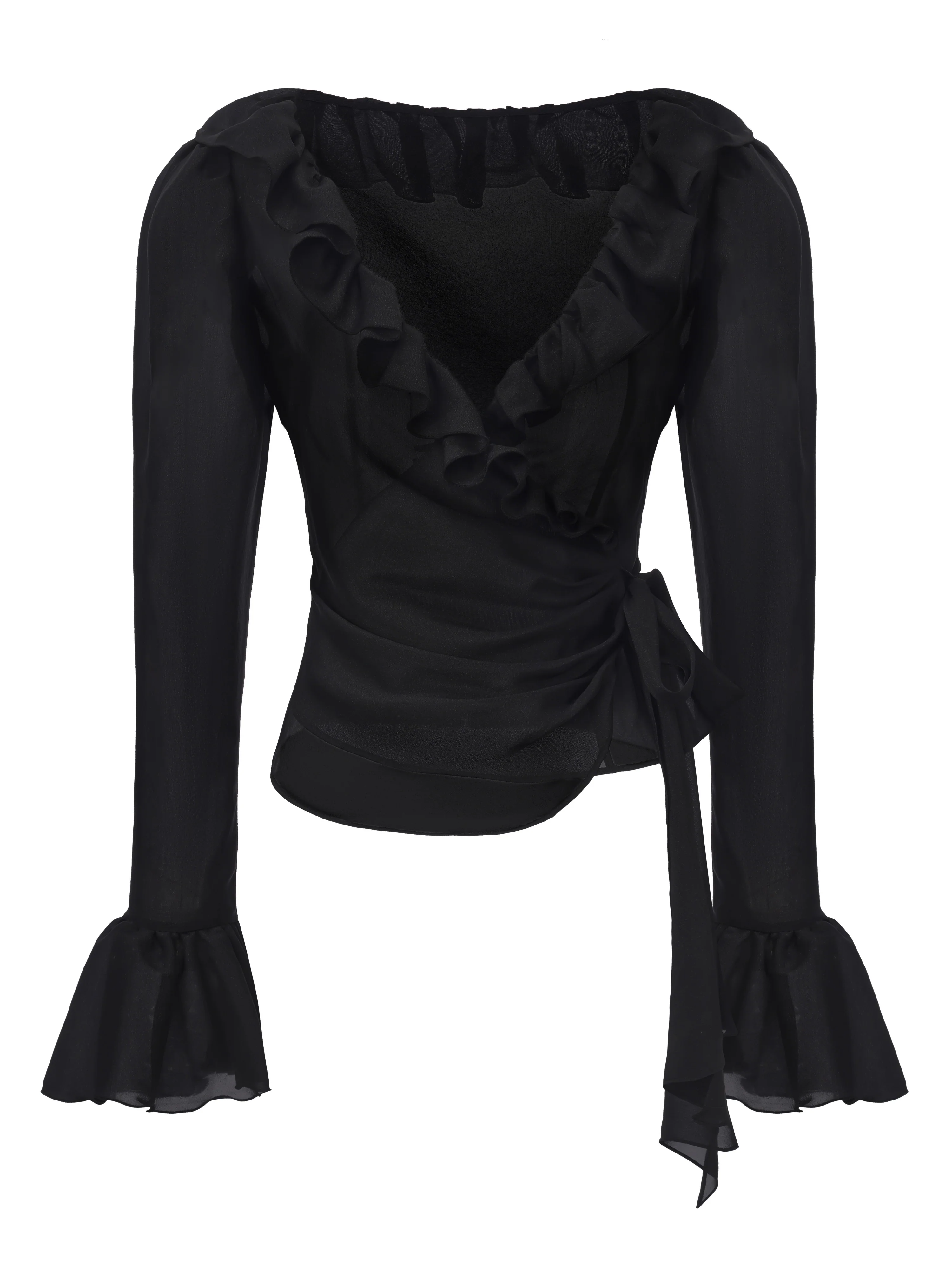 Charlotte Ruffle Black Wrap Top - Image 9