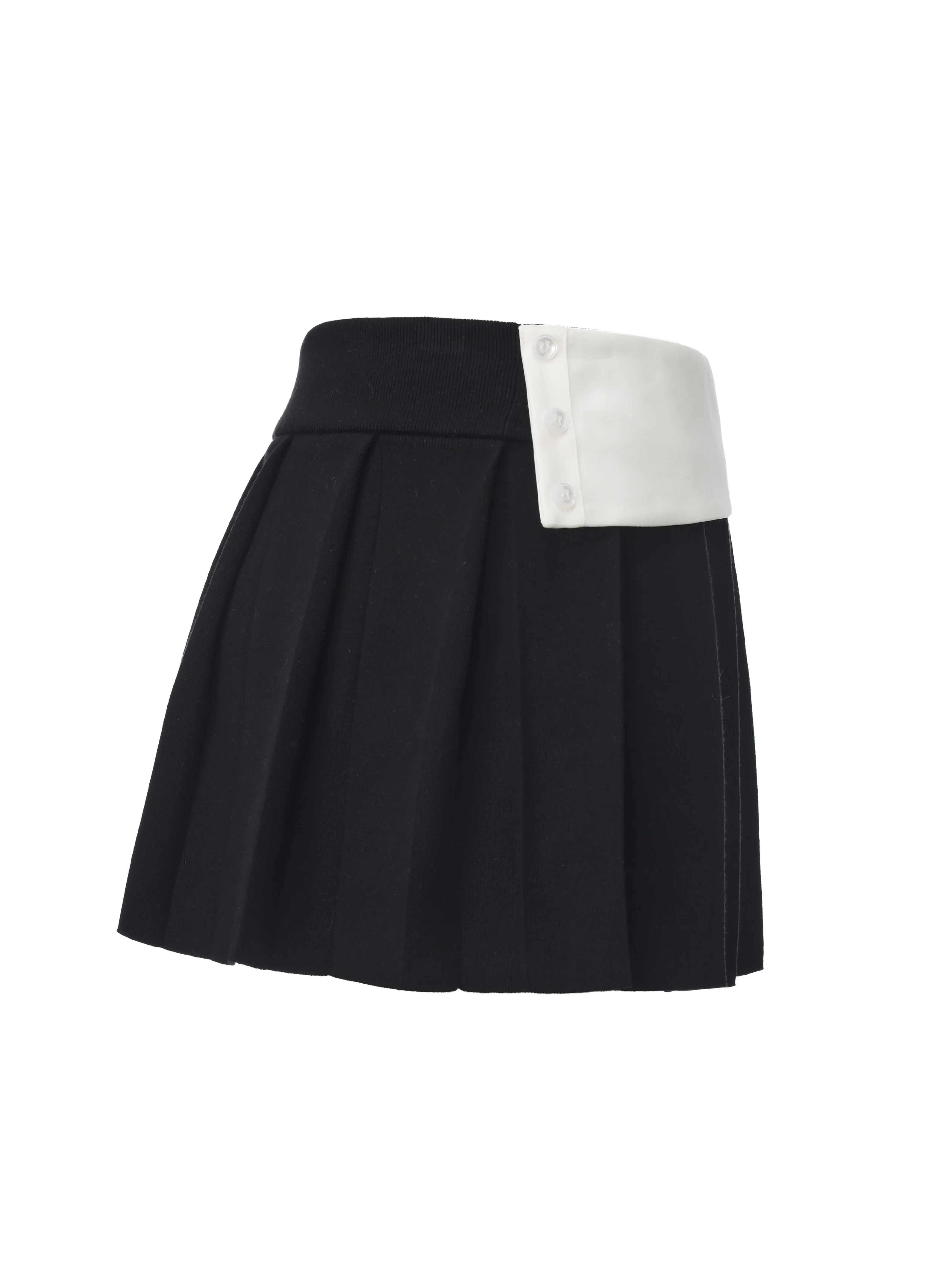 Claudette Contrast Waist Pleated Black Mini Skirt - Image 10