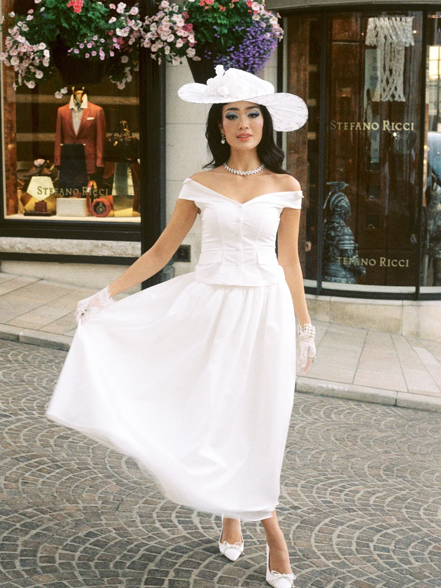 Claudine High-Waist A-Line White Midi Skirt - Image 5