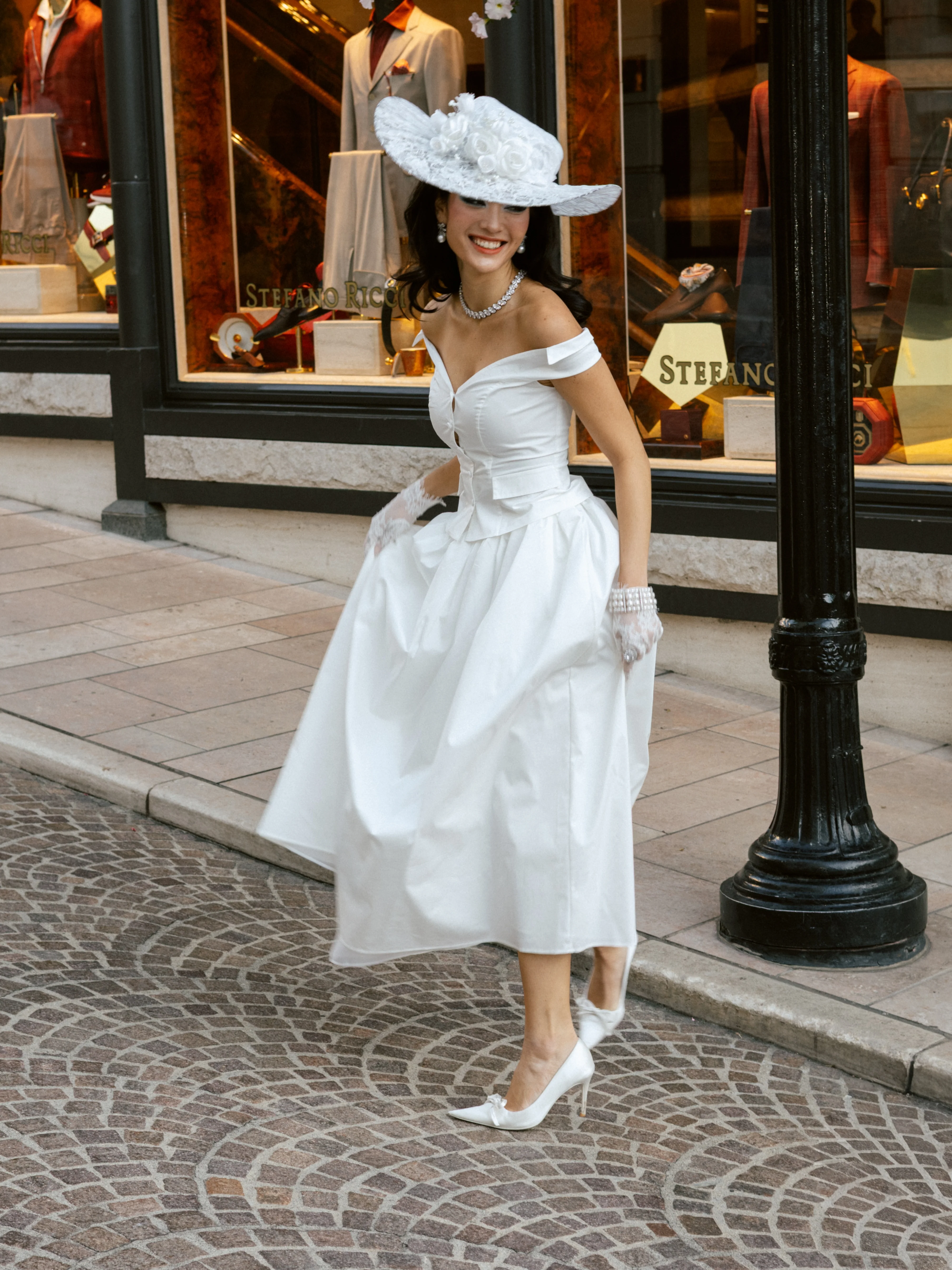 Claudine High-Waist A-Line White Midi Skirt - Image 6