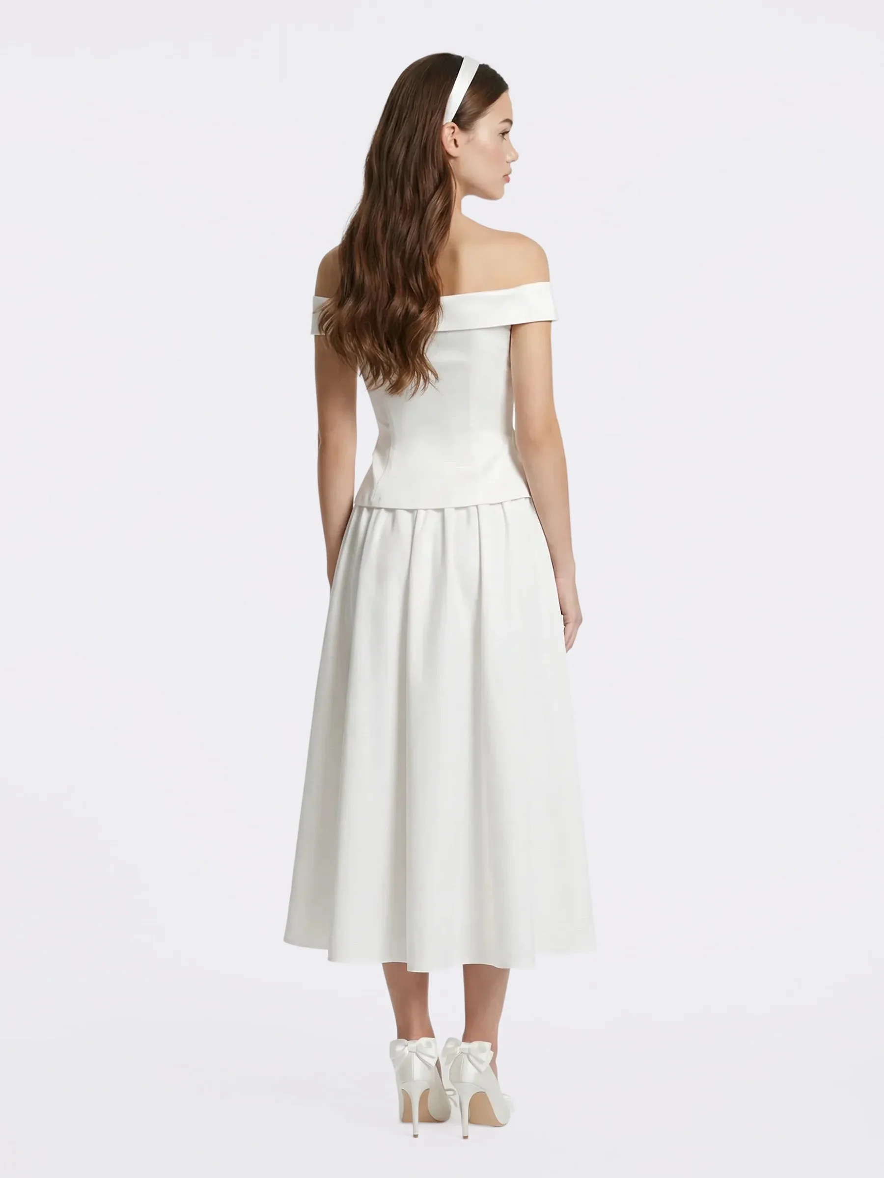 Claudine High-Waist A-Line White Midi Skirt - Image 9