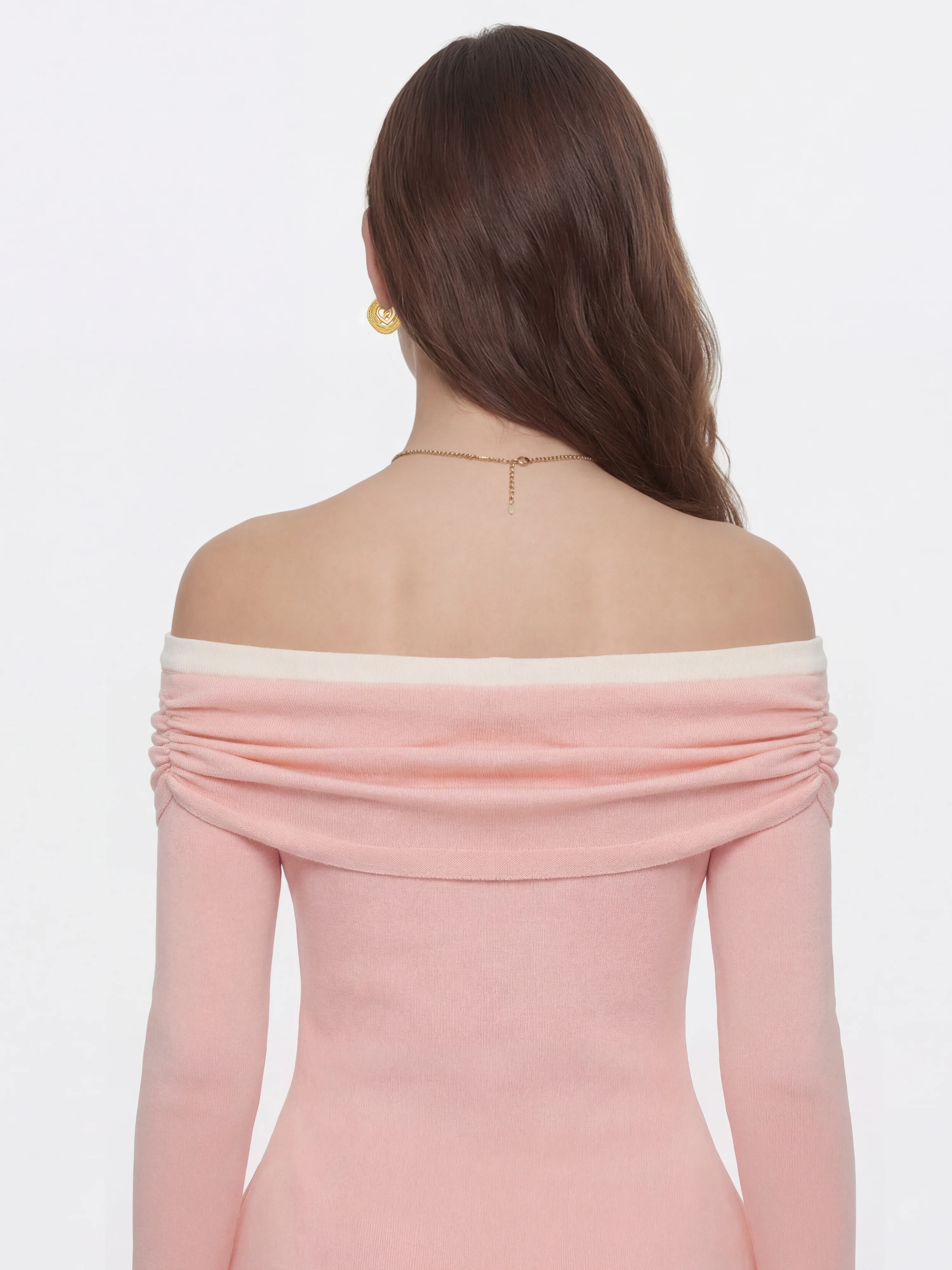 Colette Off-Shoulder Contrast Knit Pink Top - Image 4