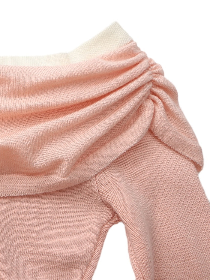 Colette Off-Shoulder Contrast Knit Pink Top - Image 6