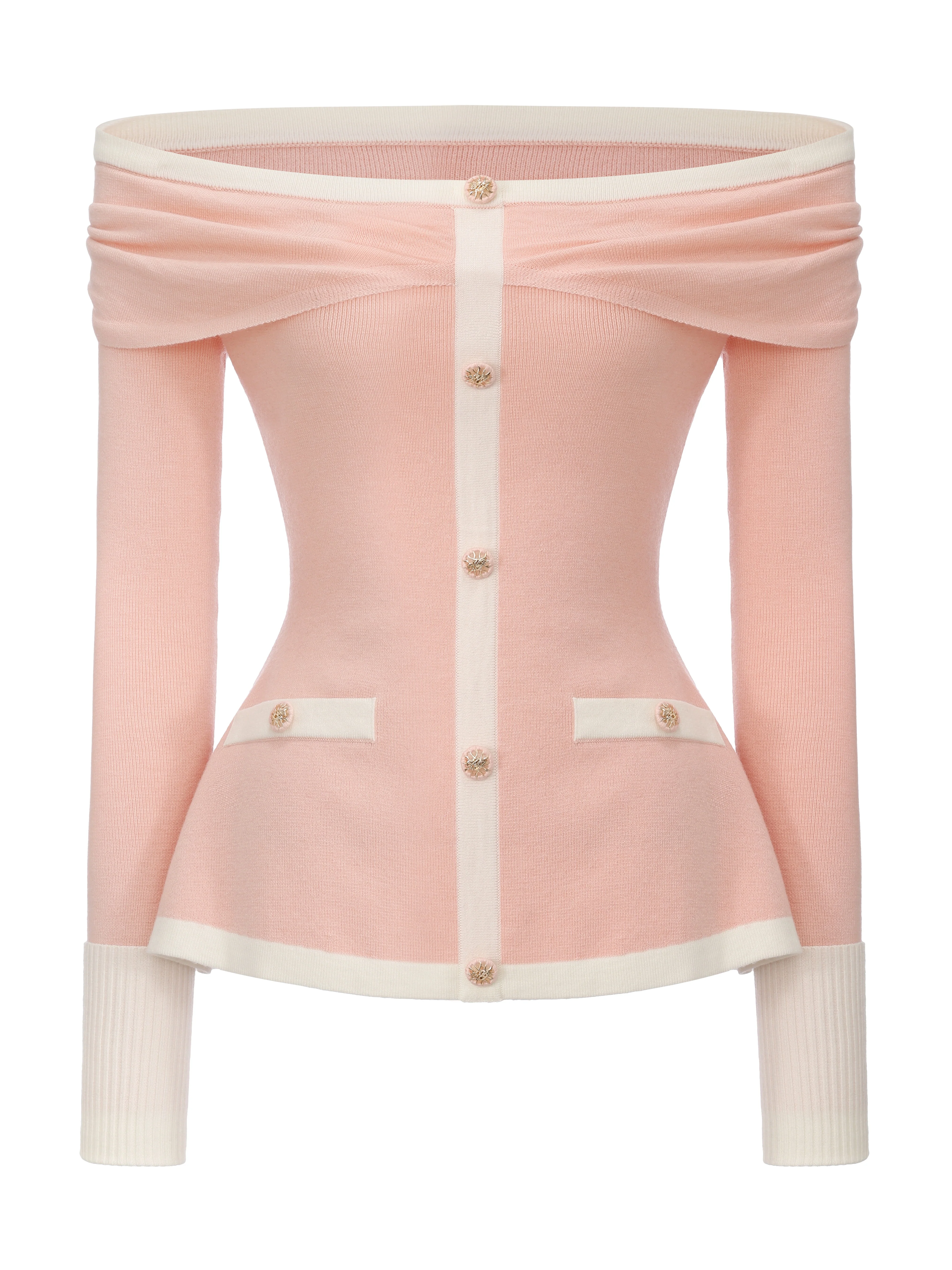 Colette Off-Shoulder Contrast Knit Pink Top - Image 9