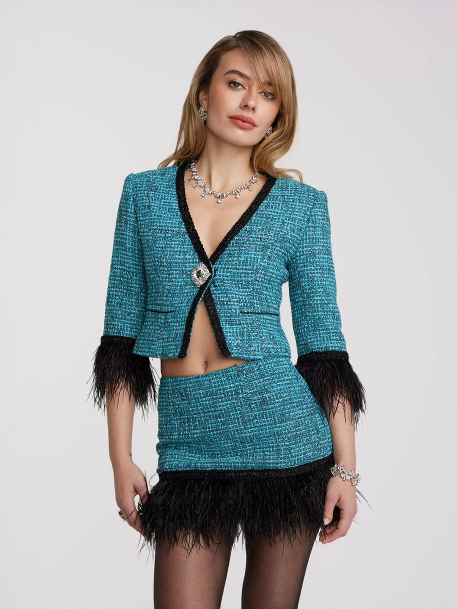 Daphne Feather Tweed Skirt (Blue) (Final Sale) - Image 6