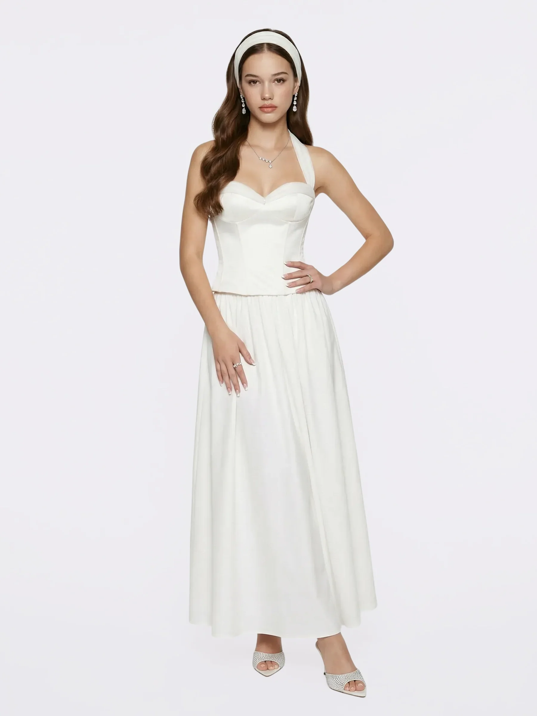 Edwina Satin Halter White Top