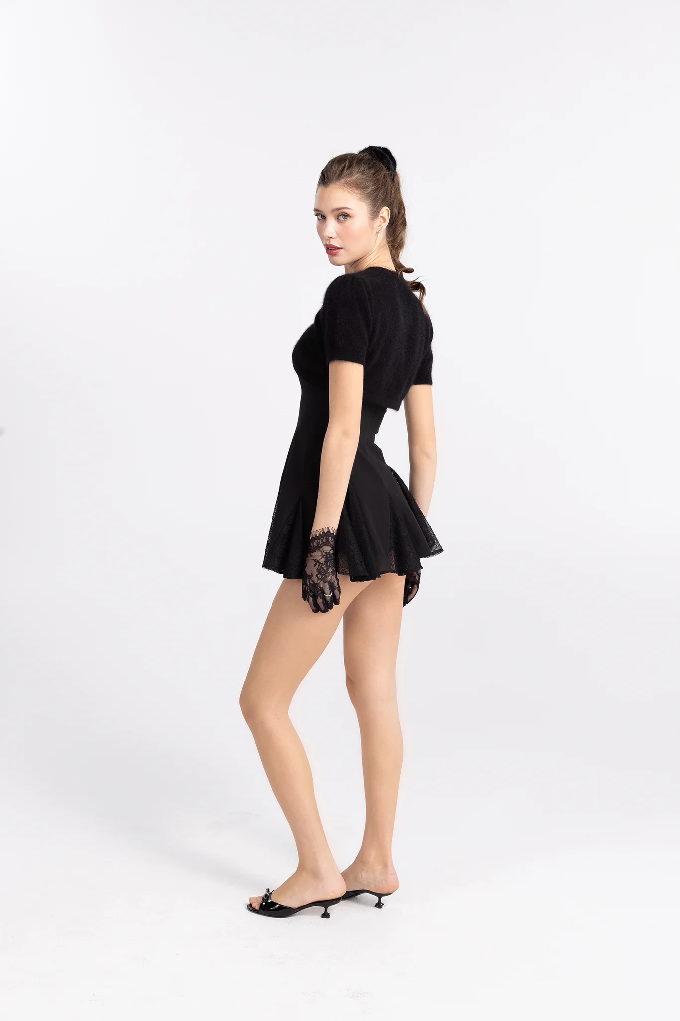 Elara Knitted Cropped Cardigan (Black) - Image 6