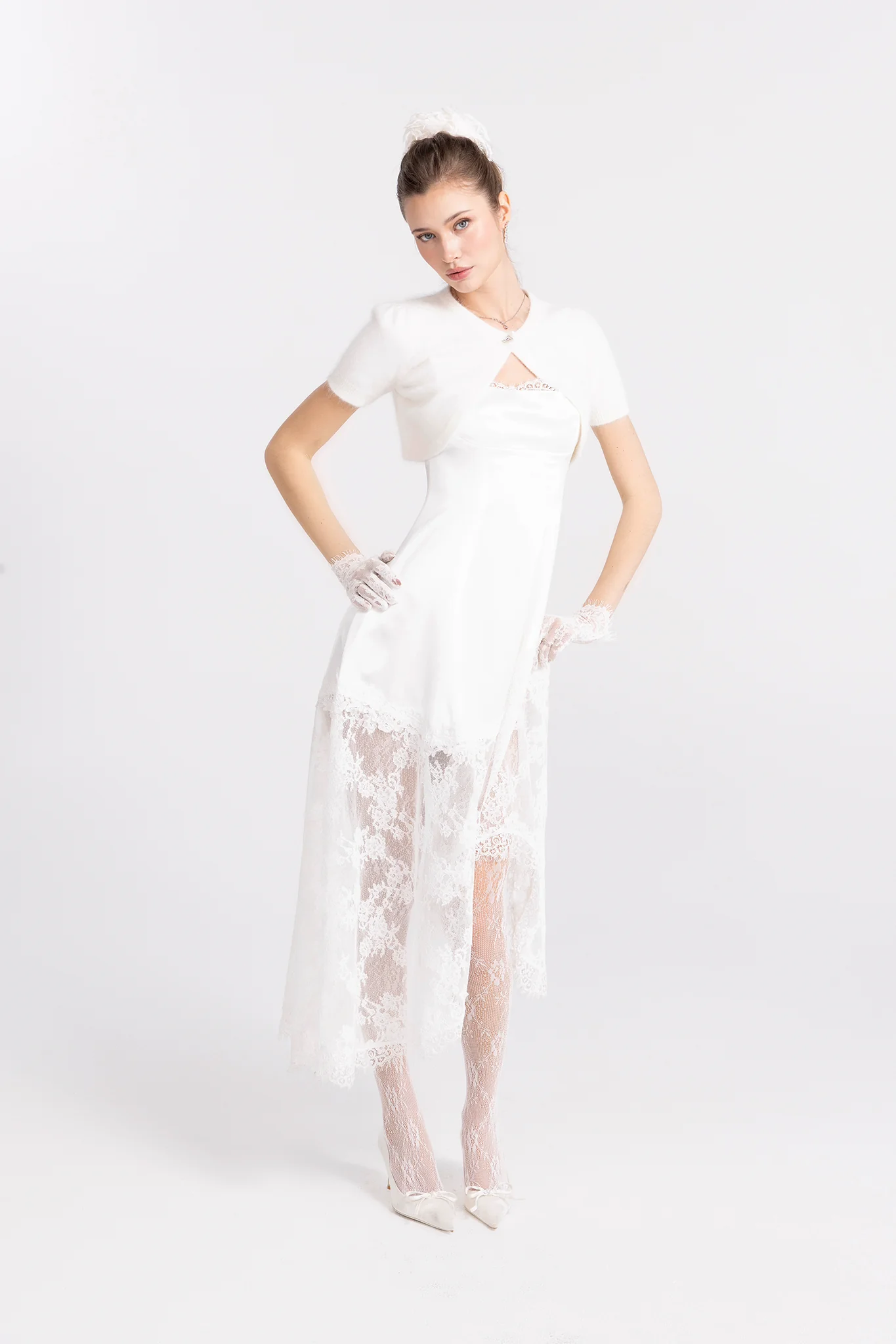 Elara Knitted Cropped Cardigan (White) - Image 4