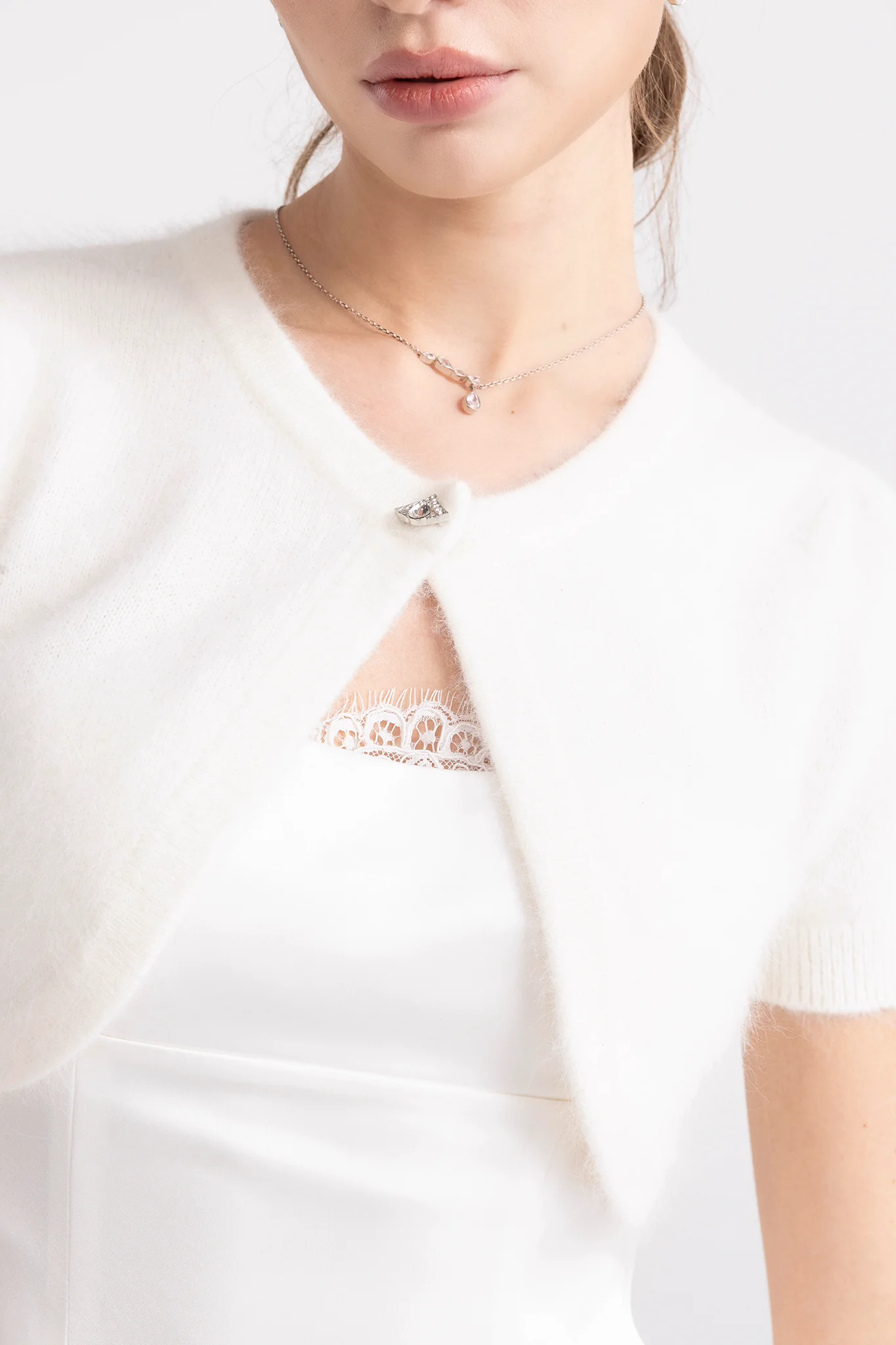 Elara Knitted Cropped Cardigan (White) - Image 6
