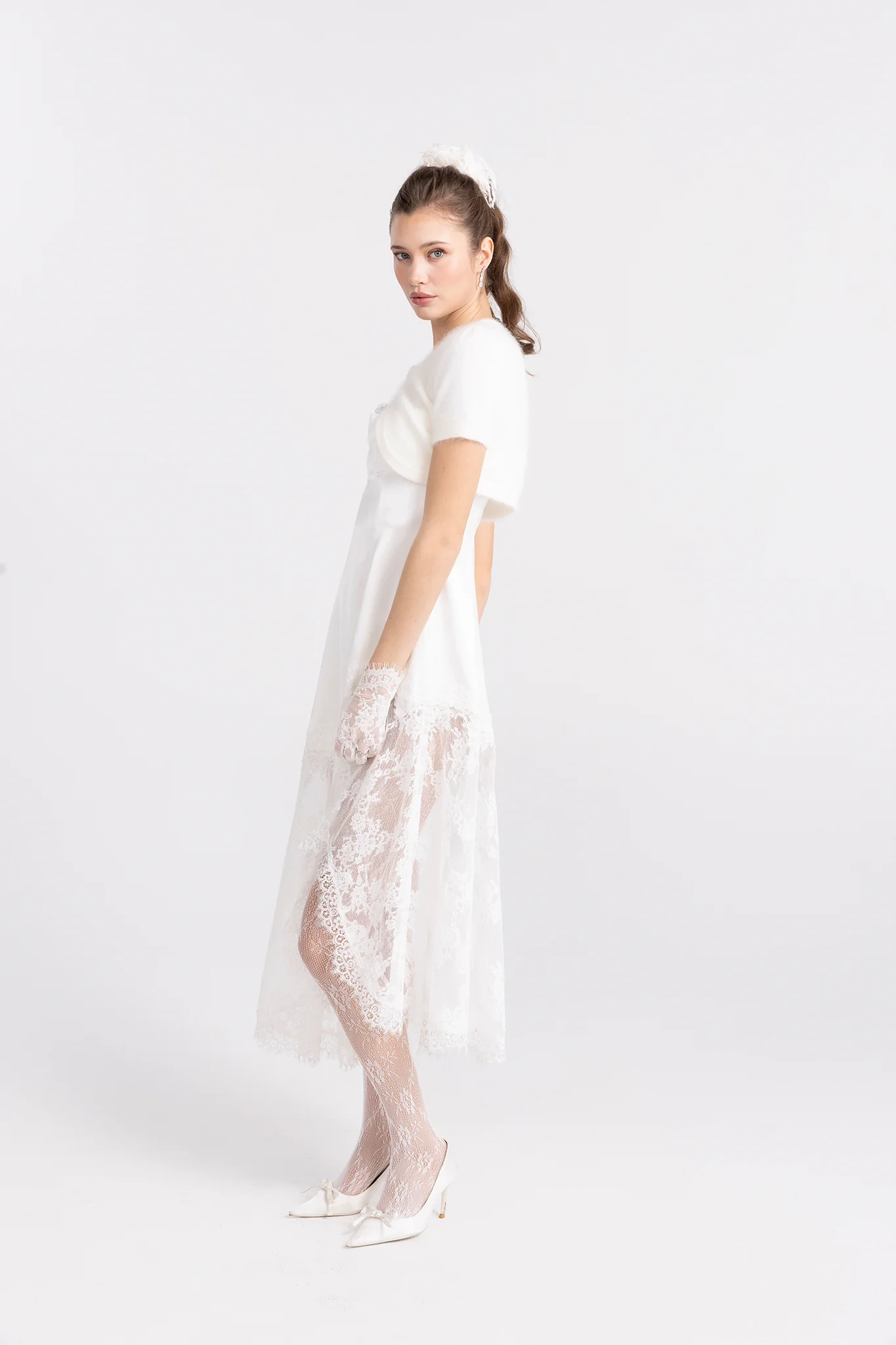 Elara Knitted Cropped Cardigan (White) - Image 8