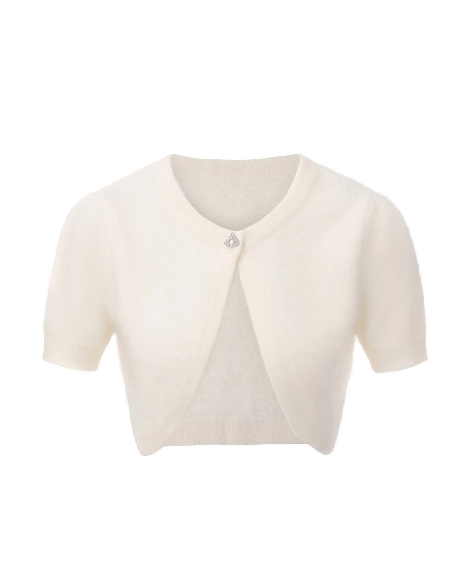 Elara Knitted Cropped Cardigan (White) - Image 9