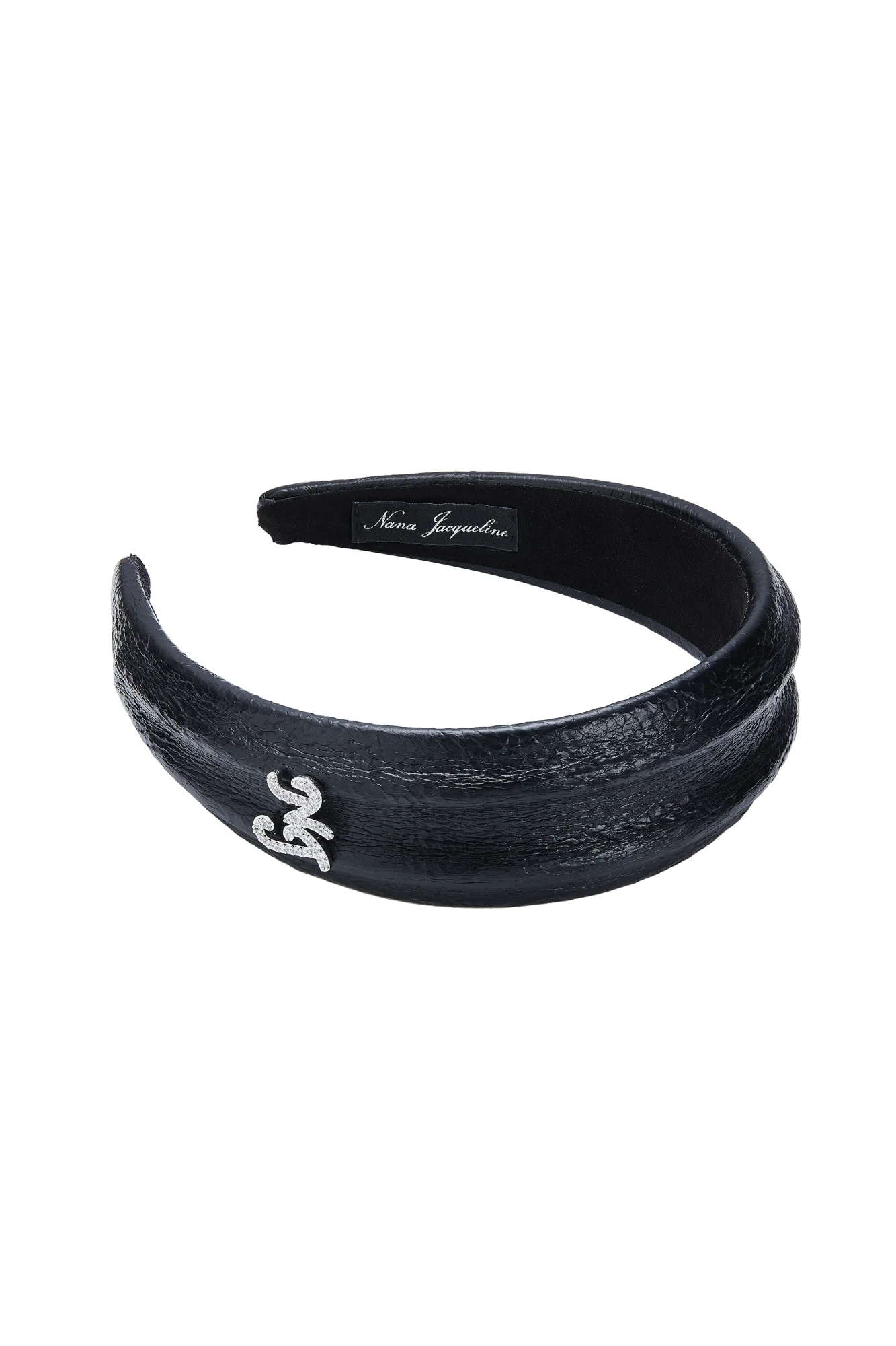 Eugenie Crystal-Detail Black Leather Headband - Image 3