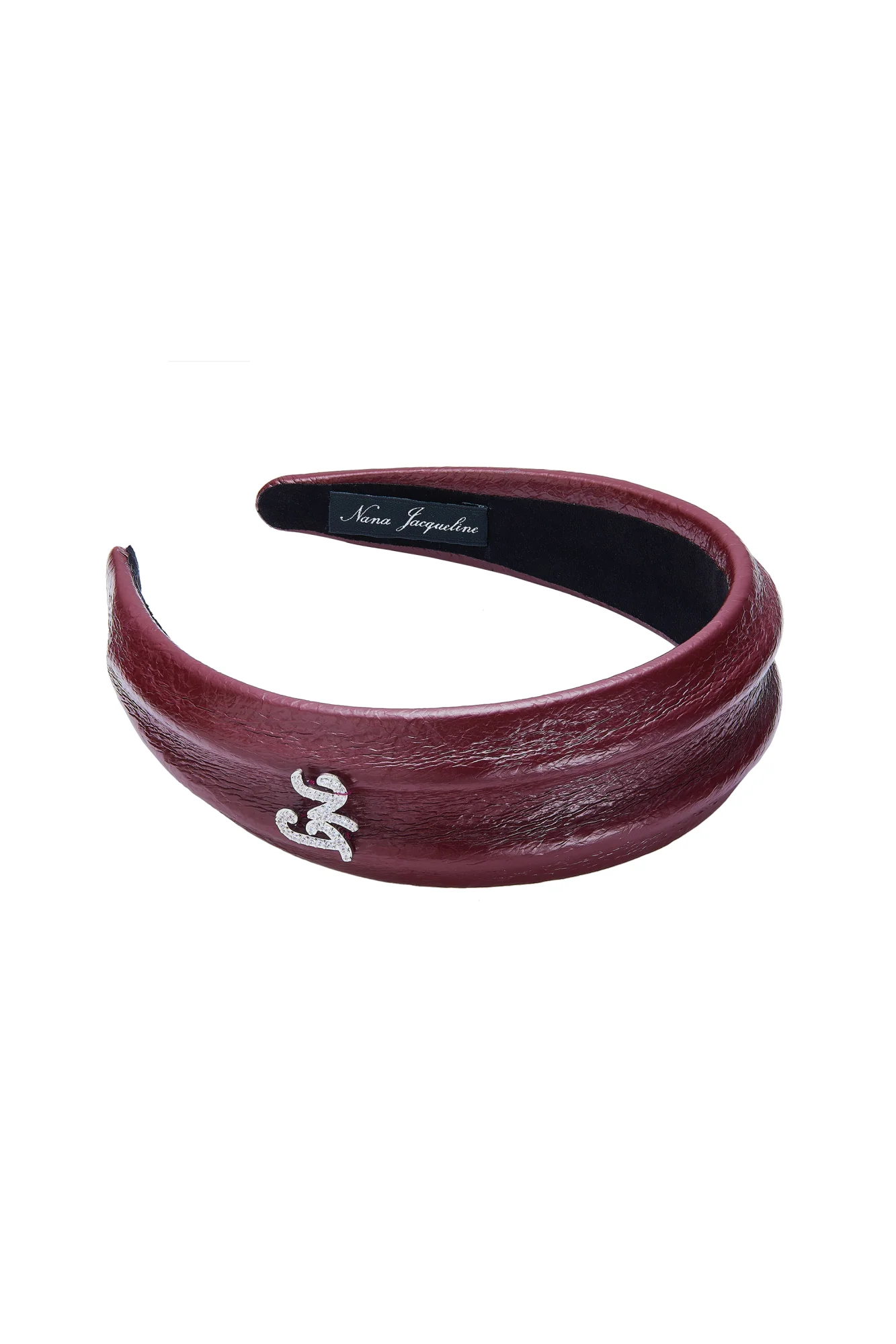 Eugenie Crystal-Detail Wine Red Leather Headband - Image 3