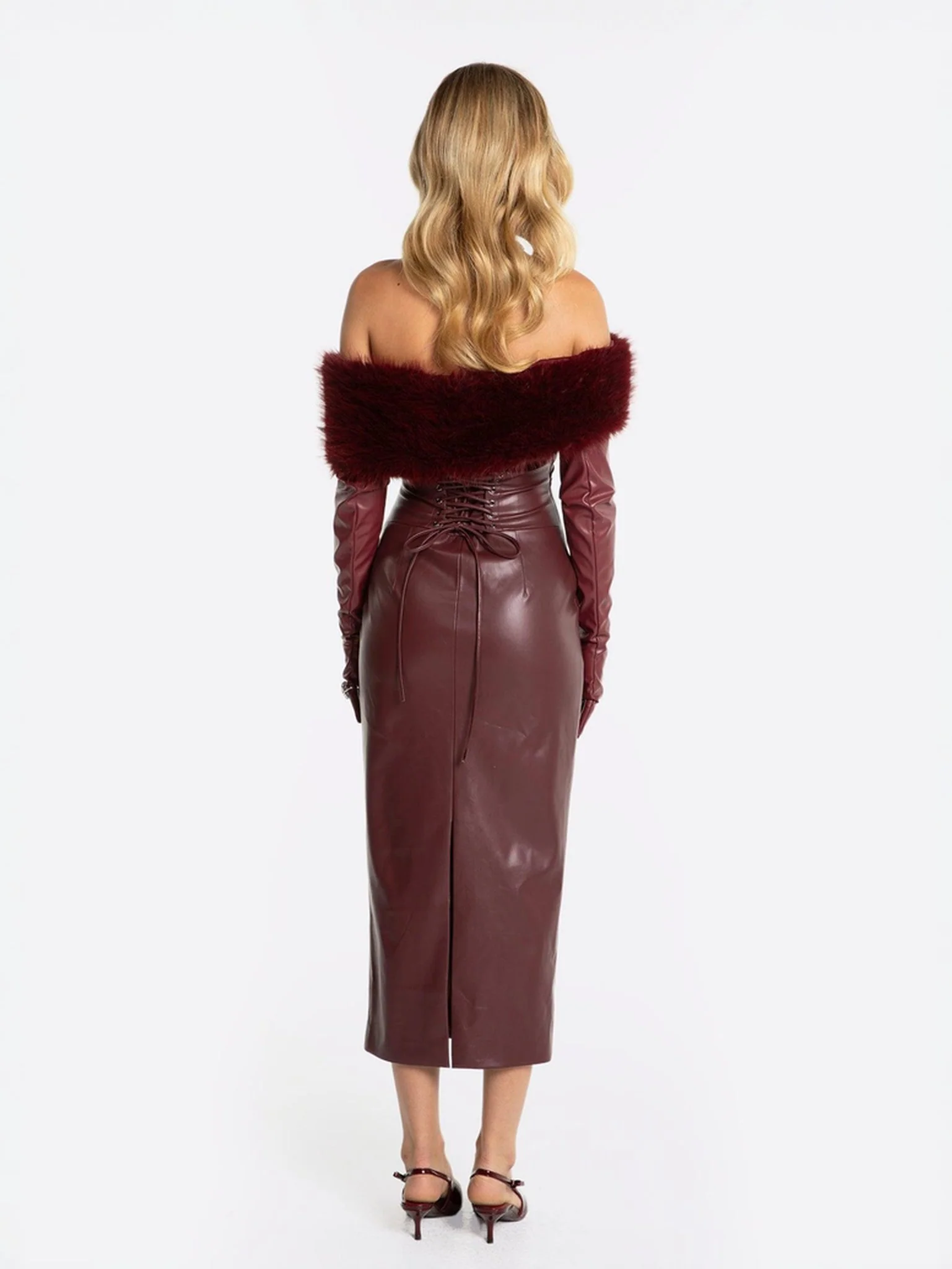 Gabrielle Fur Maxi Dress (Red) - Image 5
