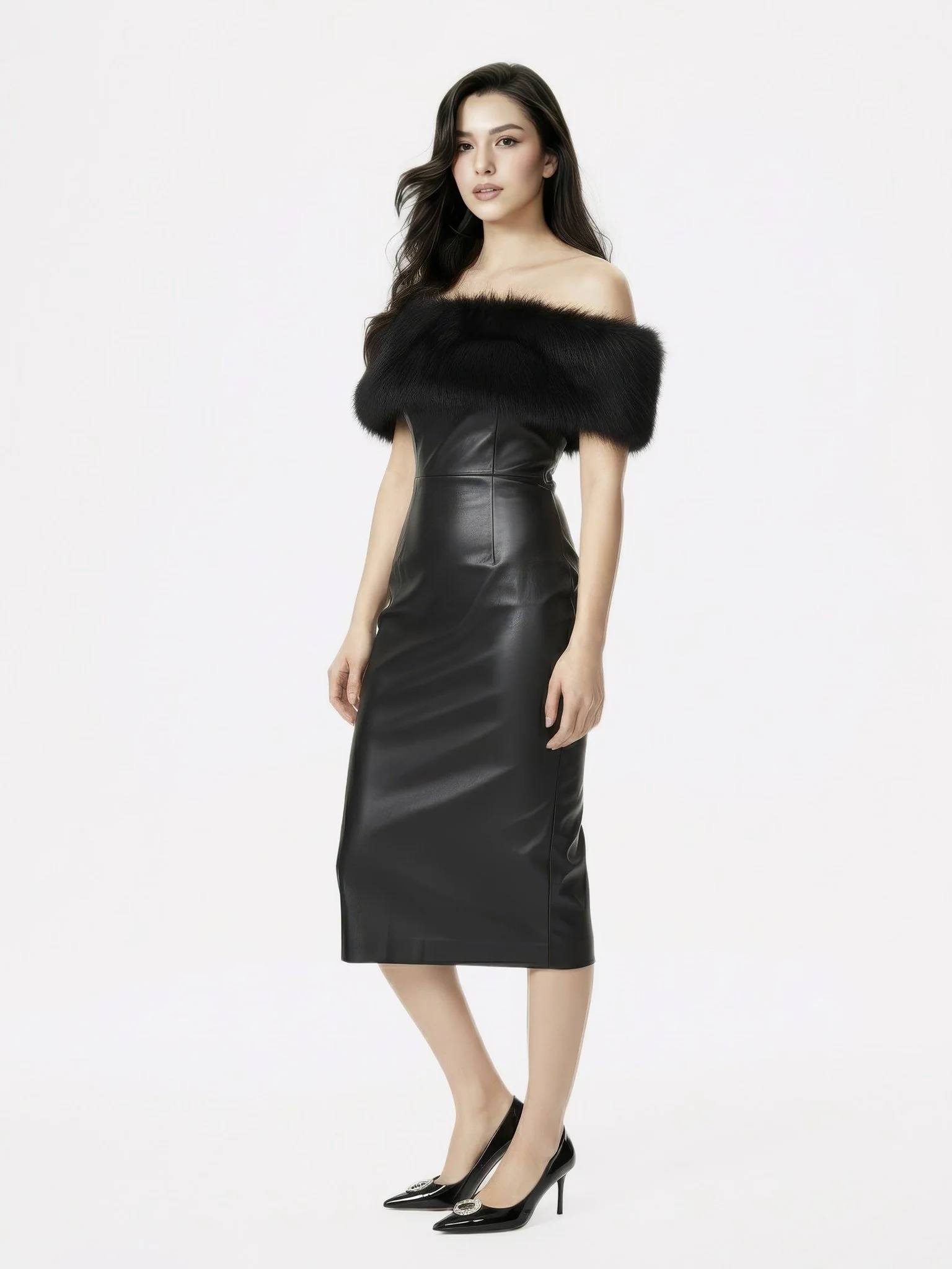 Gabrielle Fur Maxi Dress (Black) - Image 5