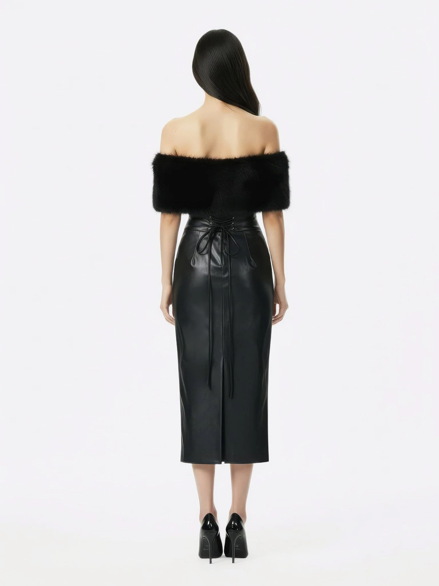 Gabrielle Fur Maxi Dress (Black) - Image 6