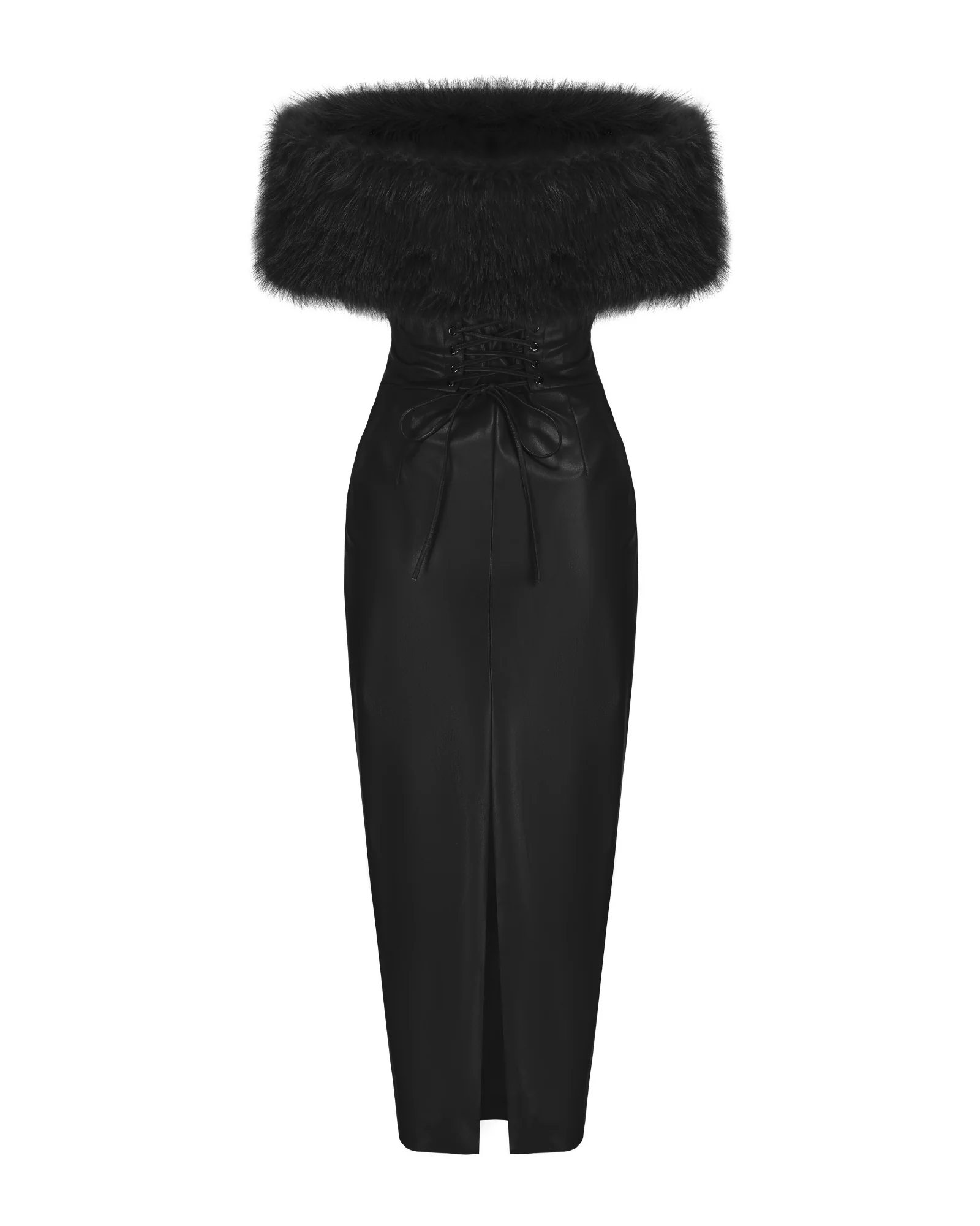 Gabrielle Fur Maxi Dress (Black) - Image 8