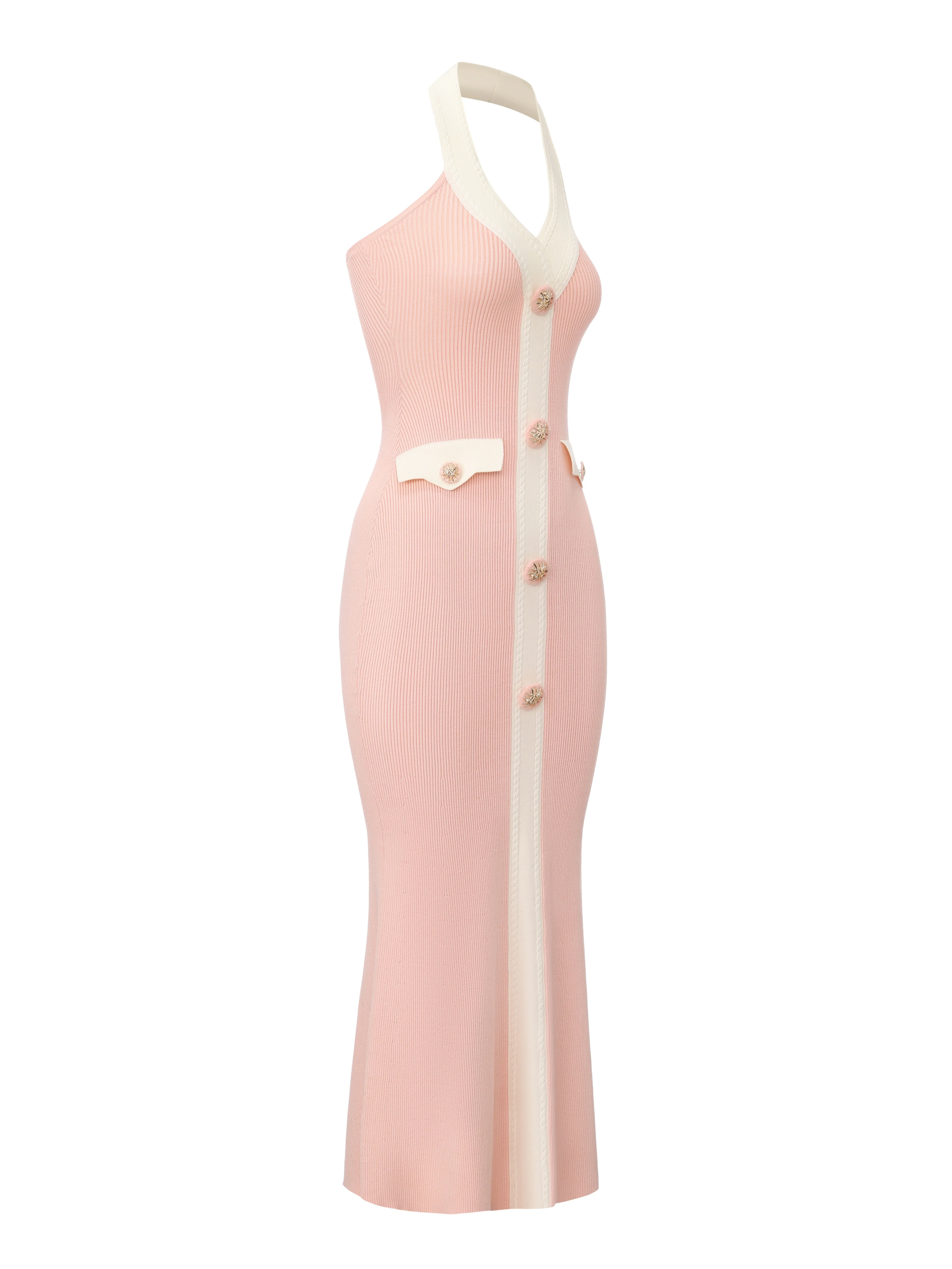 Giana Contrast Halter Knit Pink Maxi Dress - Image 10