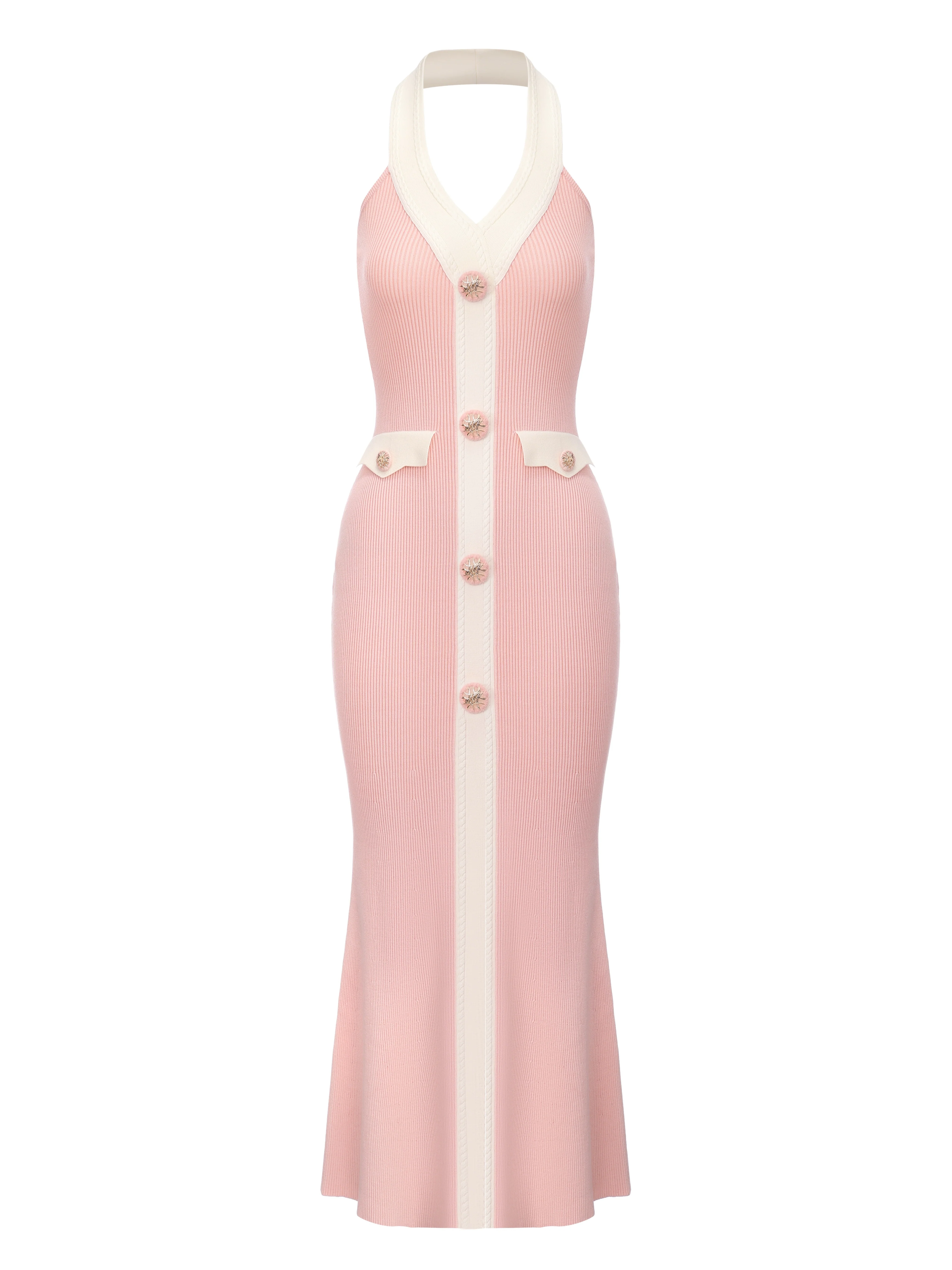 Giana Contrast Halter Knit Pink Maxi Dress - Image 9