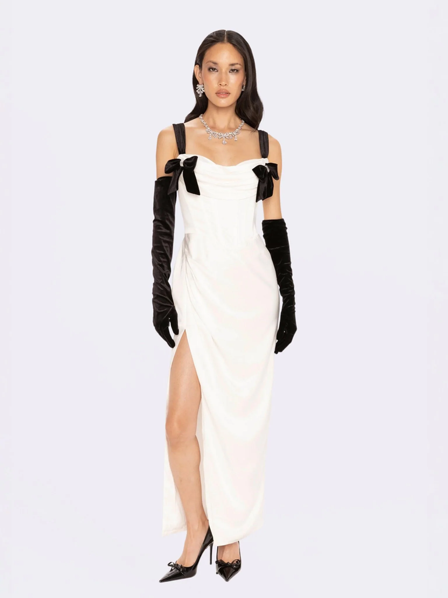Grace Bow Maxi Dress (White)