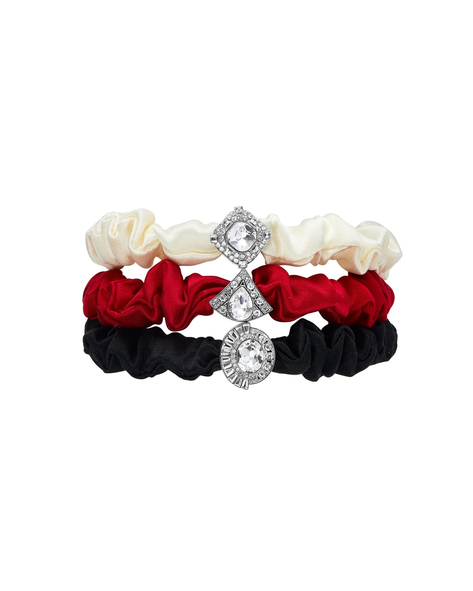 Helene Crystal-Detail Silk Noir Scrunchie Set