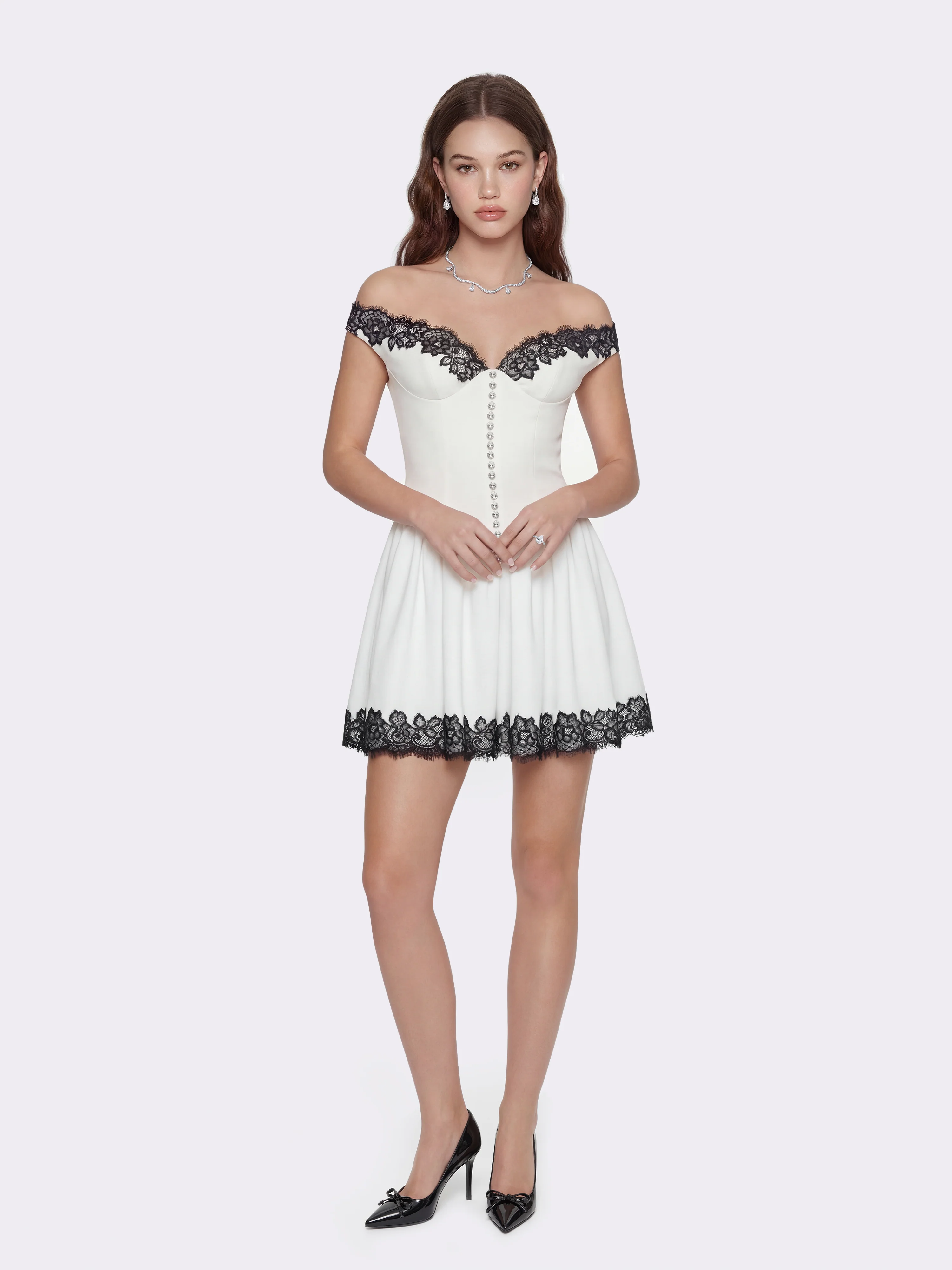 Isabela Lace Trim Off-Shoulder Mini Dress