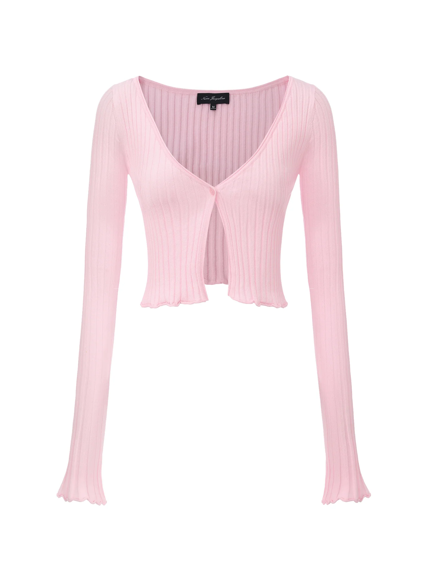 Jane Cropped Ribbed Pink Knit Cardigan - Image 10