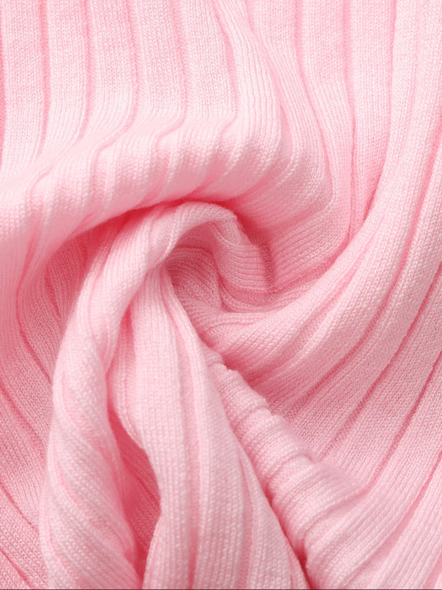 Jane Cropped Ribbed Pink Knit Cardigan - Image 9