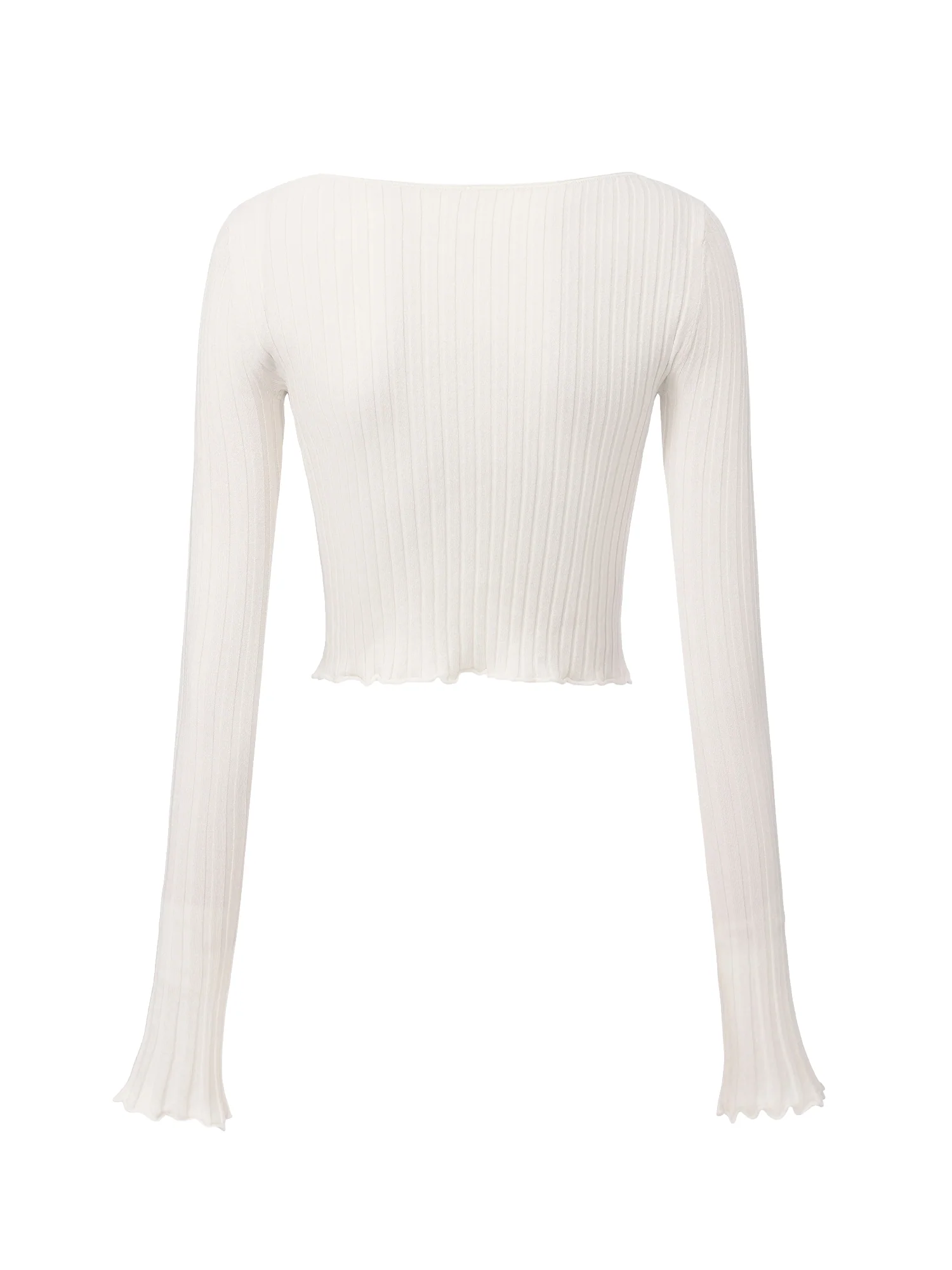 Jane Cropped Ribbed White Knit Cardigan - Image 10