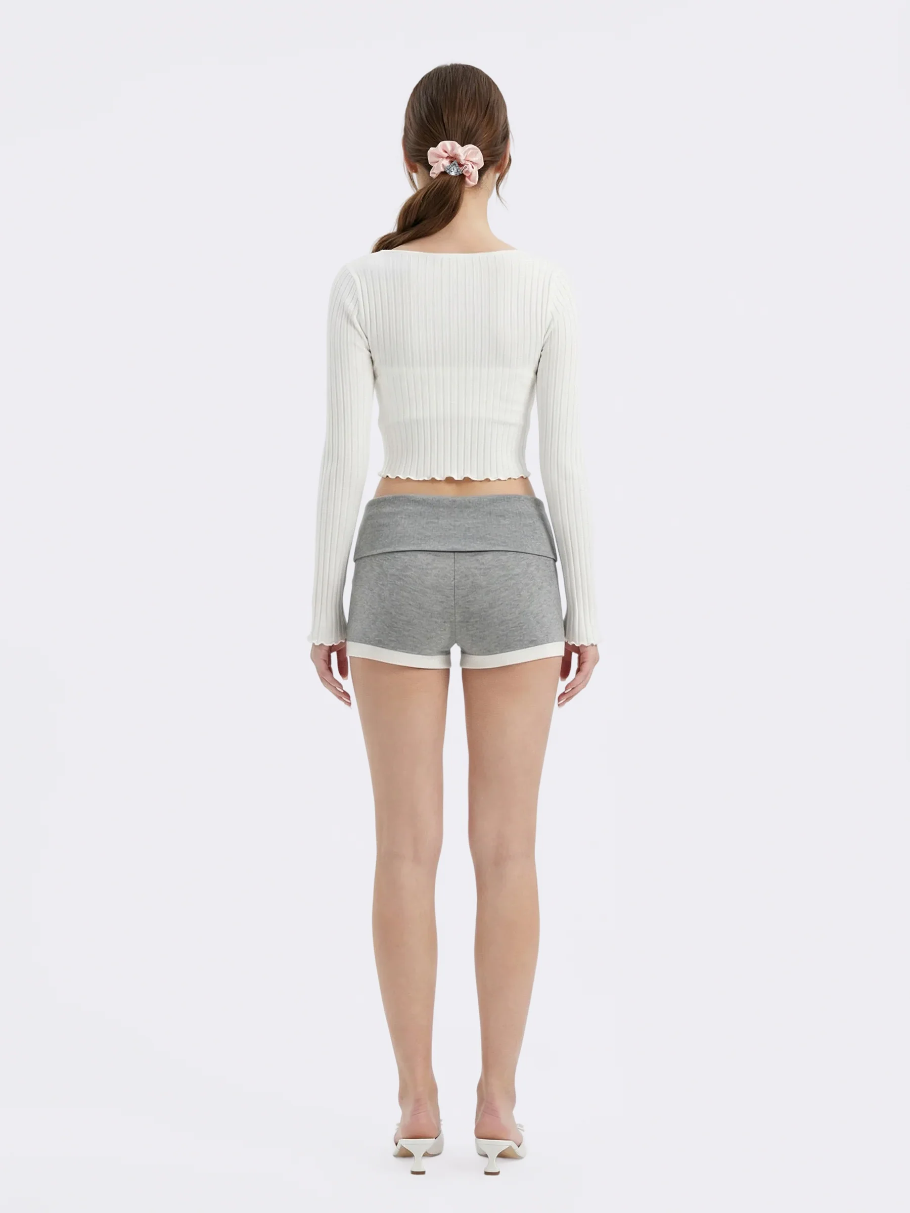 Jane Cropped Ribbed White Knit Cardigan - Image 5
