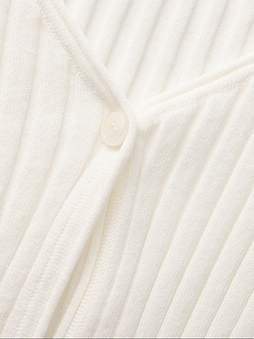 Jane Cropped Ribbed White Knit Cardigan - Image 6