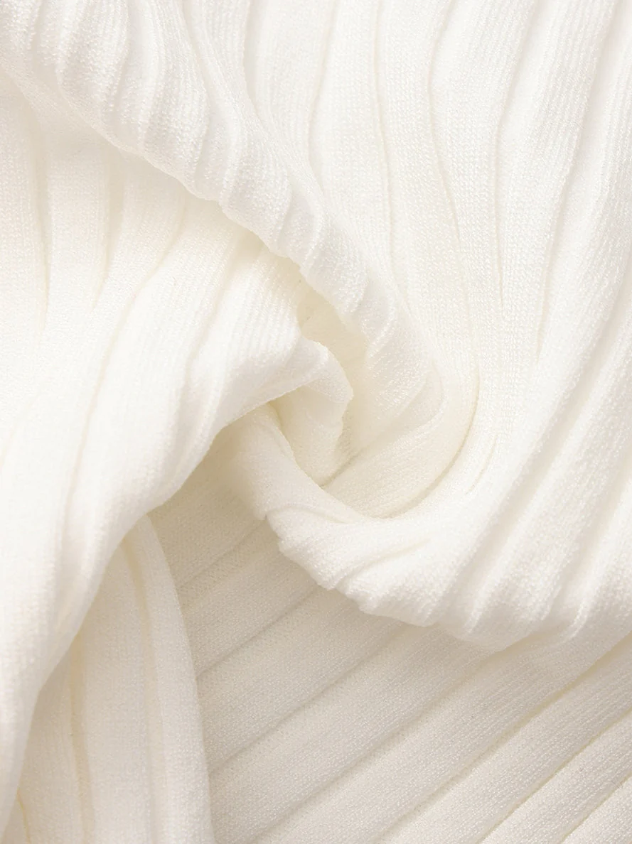 Jane Cropped Ribbed White Knit Cardigan - Image 8