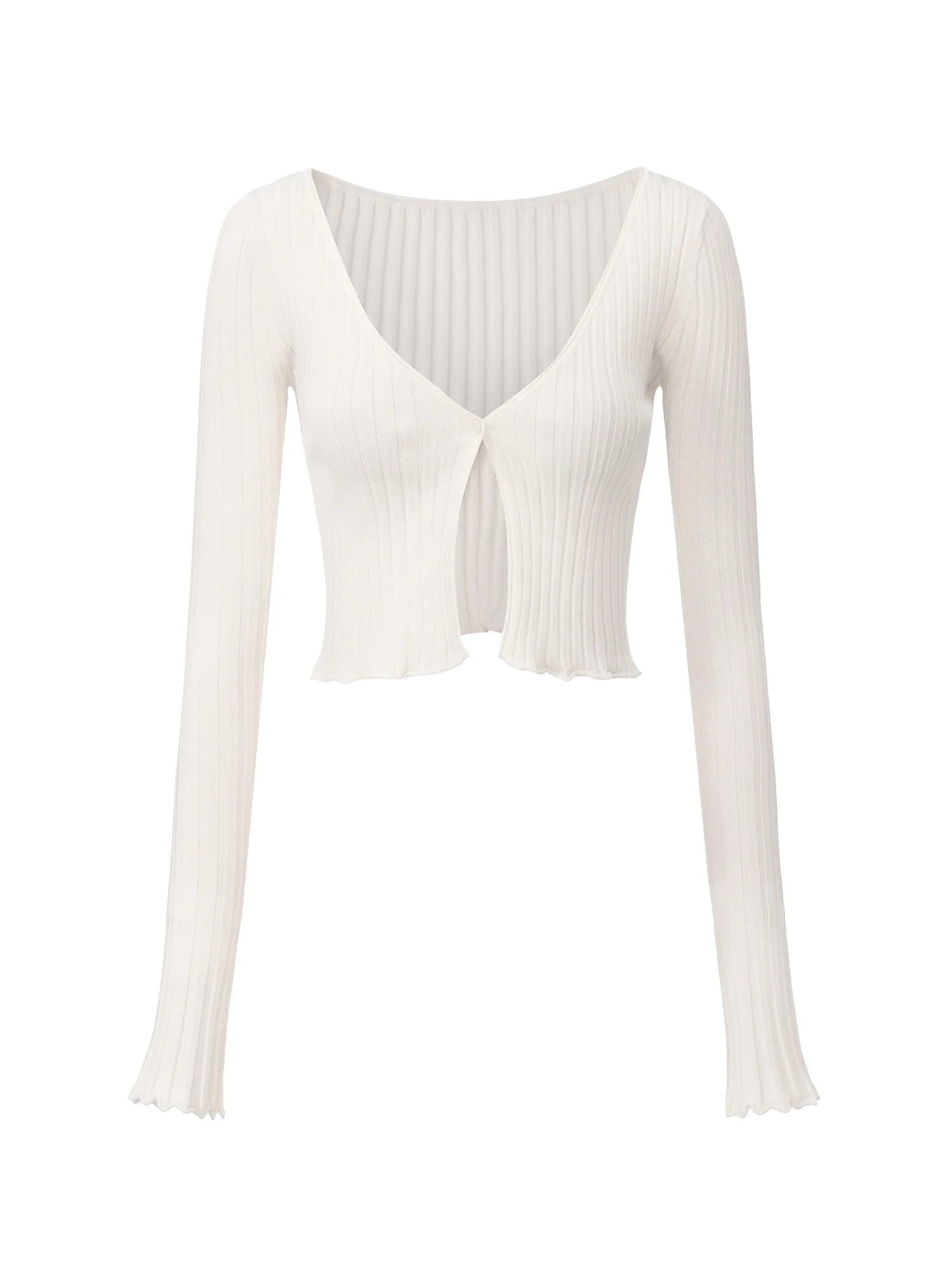 Jane Cropped Ribbed White Knit Cardigan - Image 9