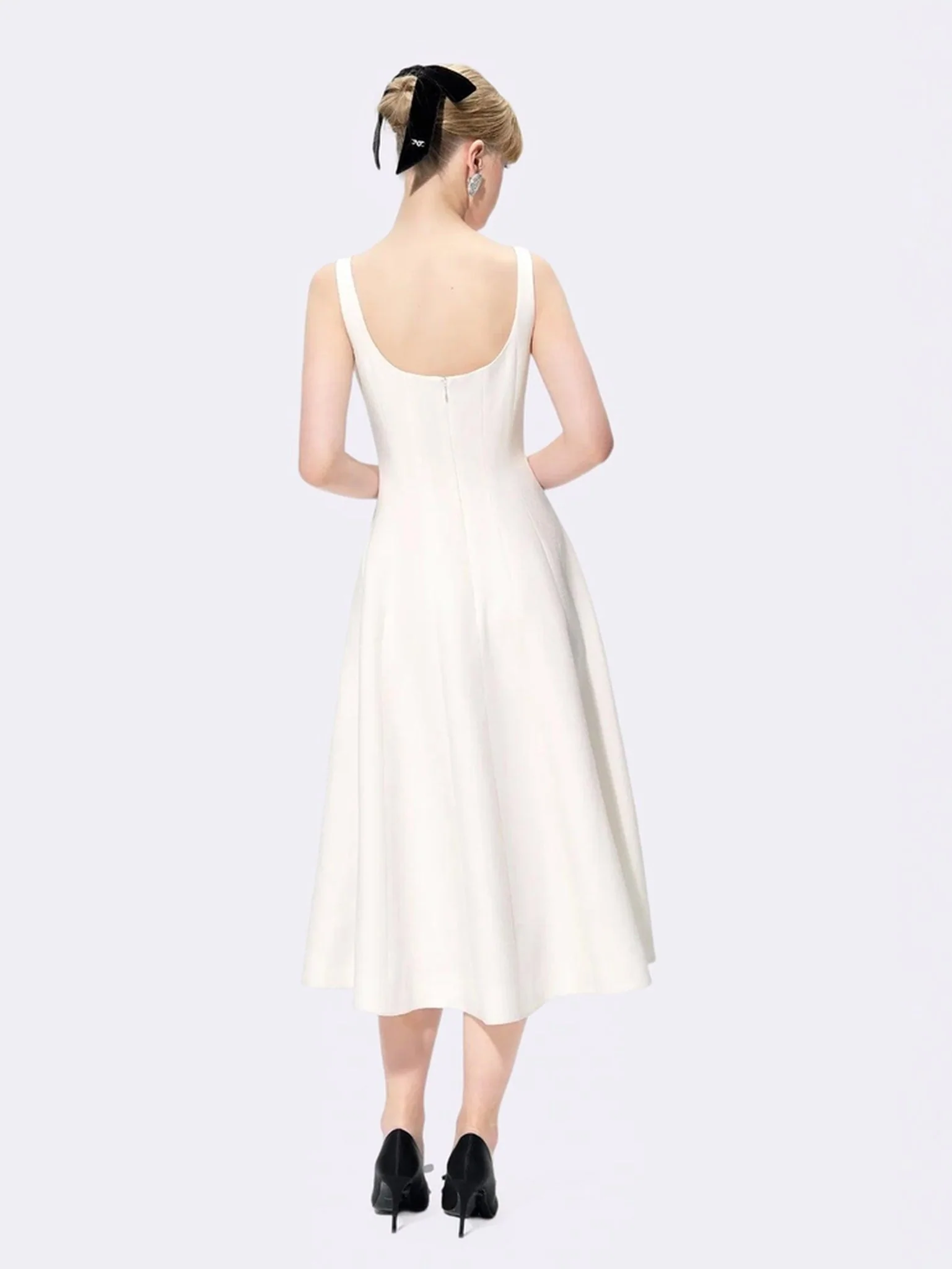 Josephine Square-Neck White Midi Dress - Image 3