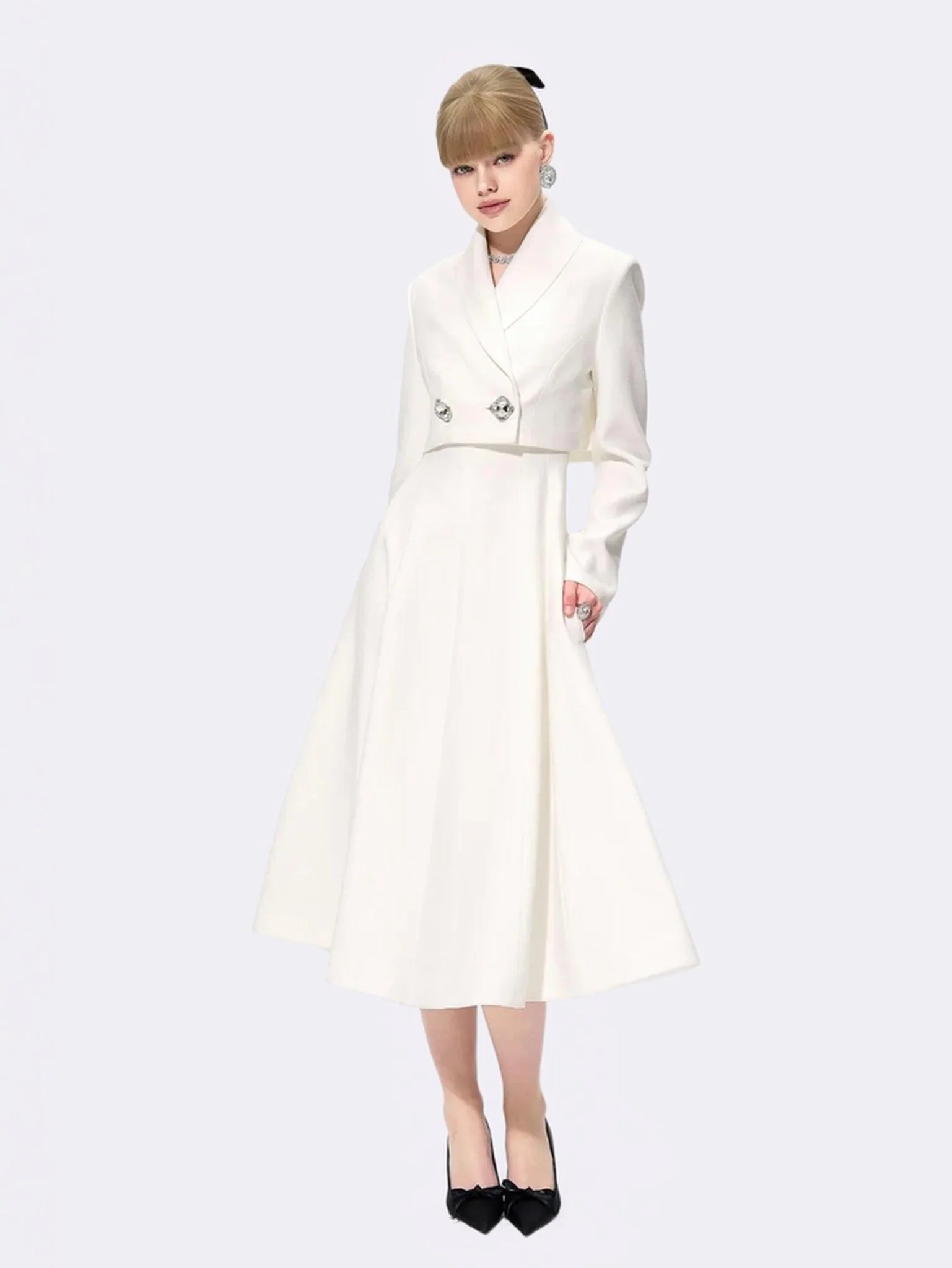 Josephine Square-Neck White Midi Dress - Image 4