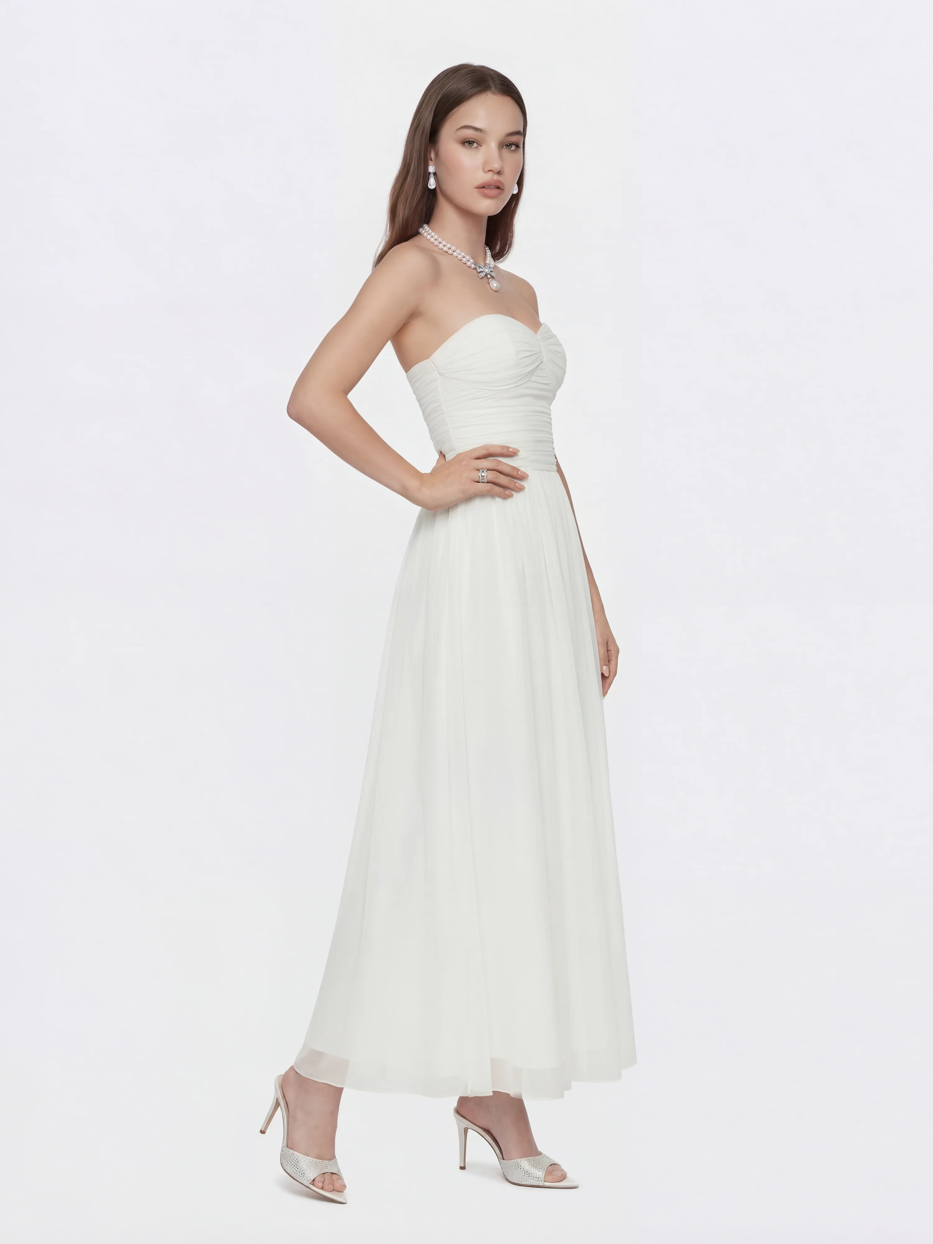 Juliette Strapless Chiffon White Dress - Image 4