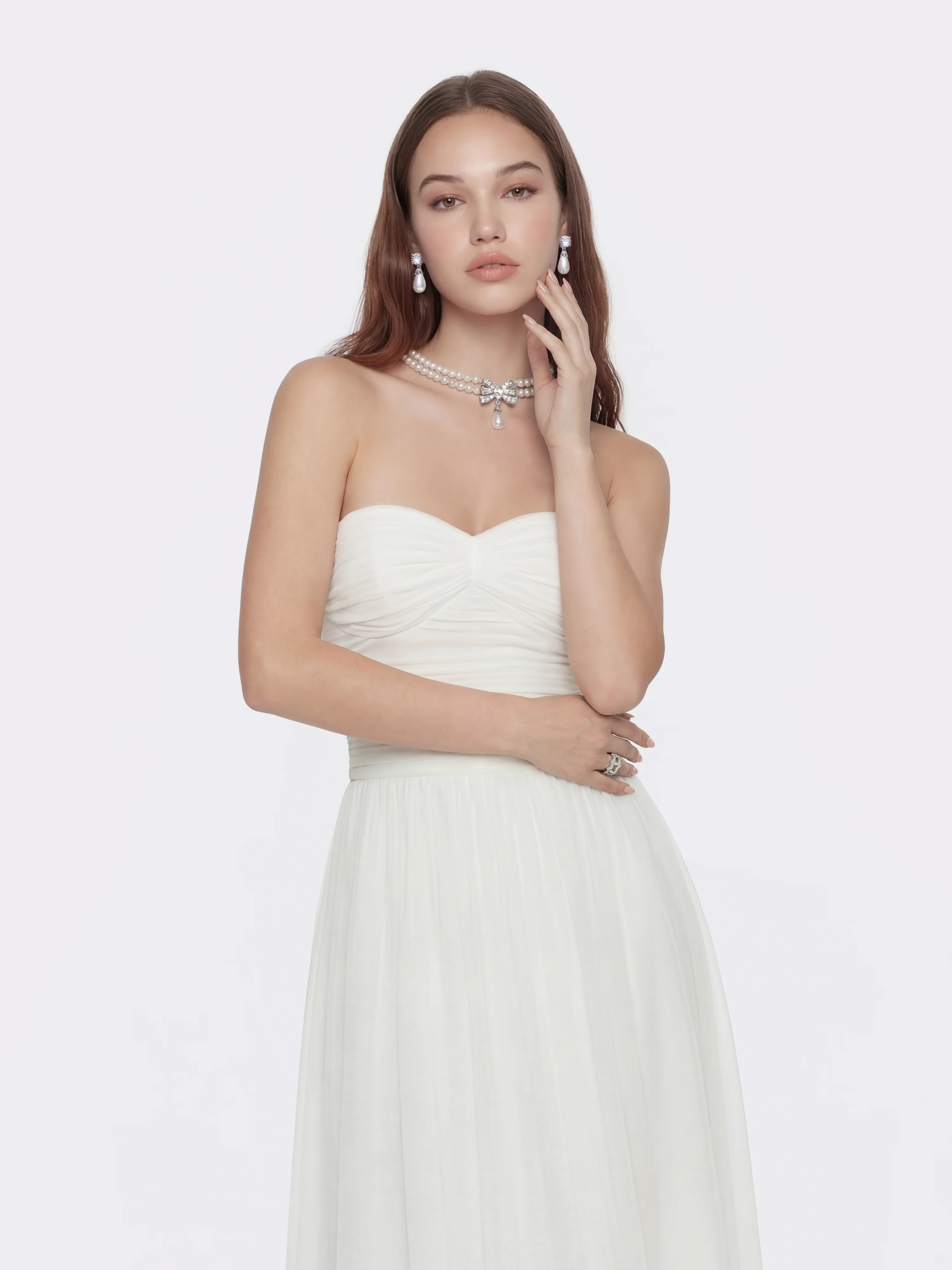 Juliette Strapless Chiffon White Dress - Image 6