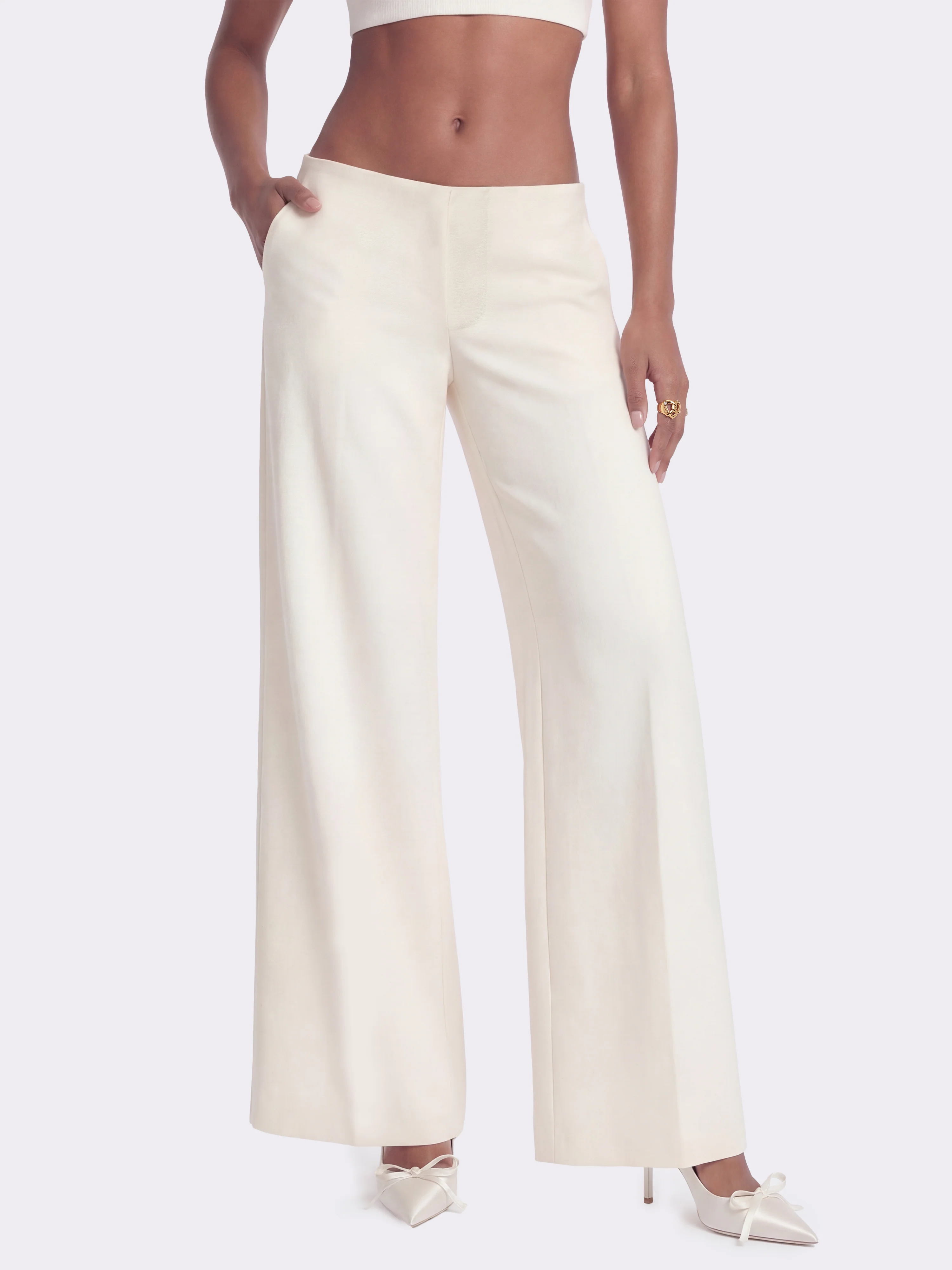 Juliette Textured Wide-Leg White Tailored Pants - Image 2