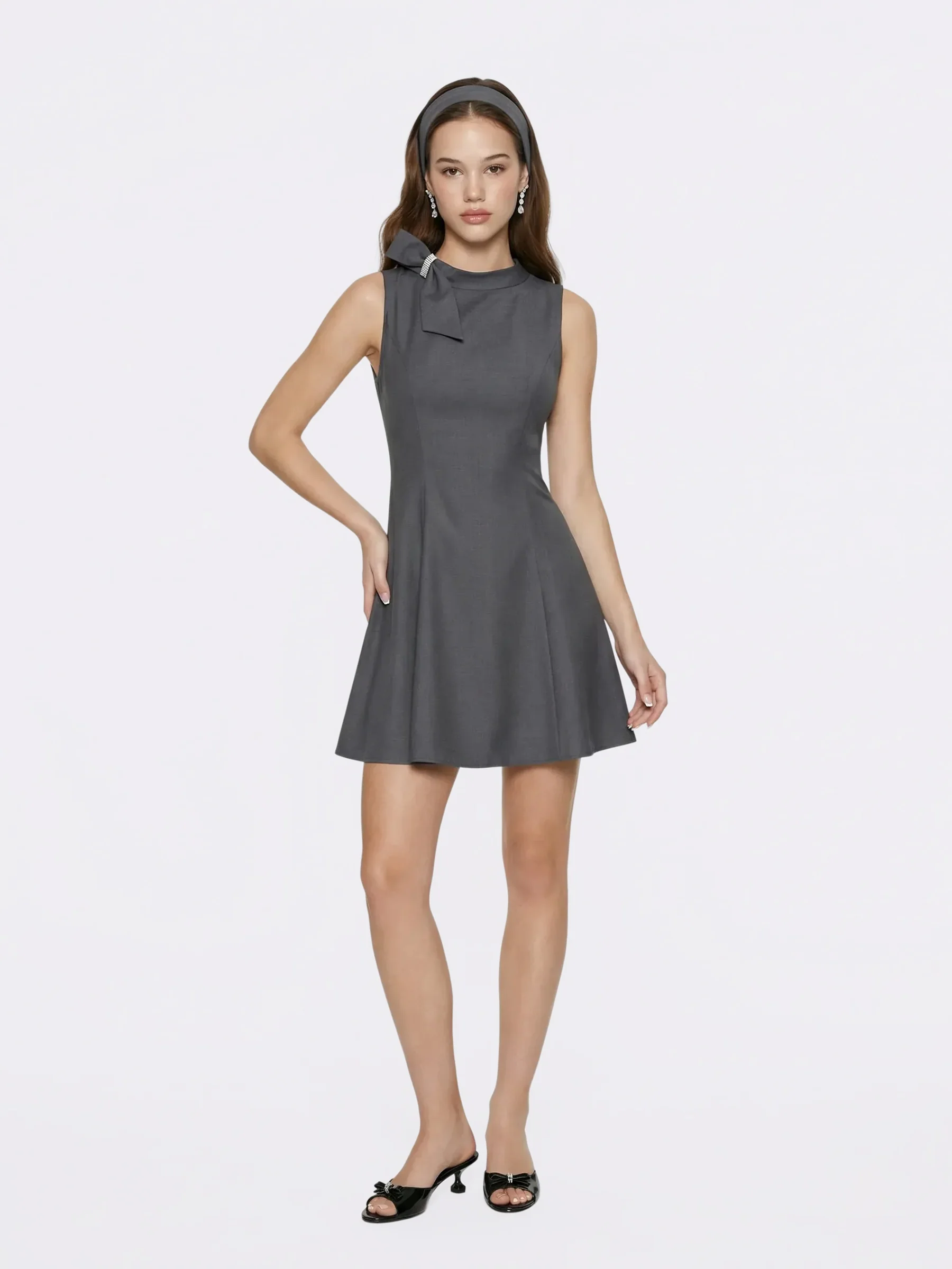 Lenora Bow Grey Mini Dress