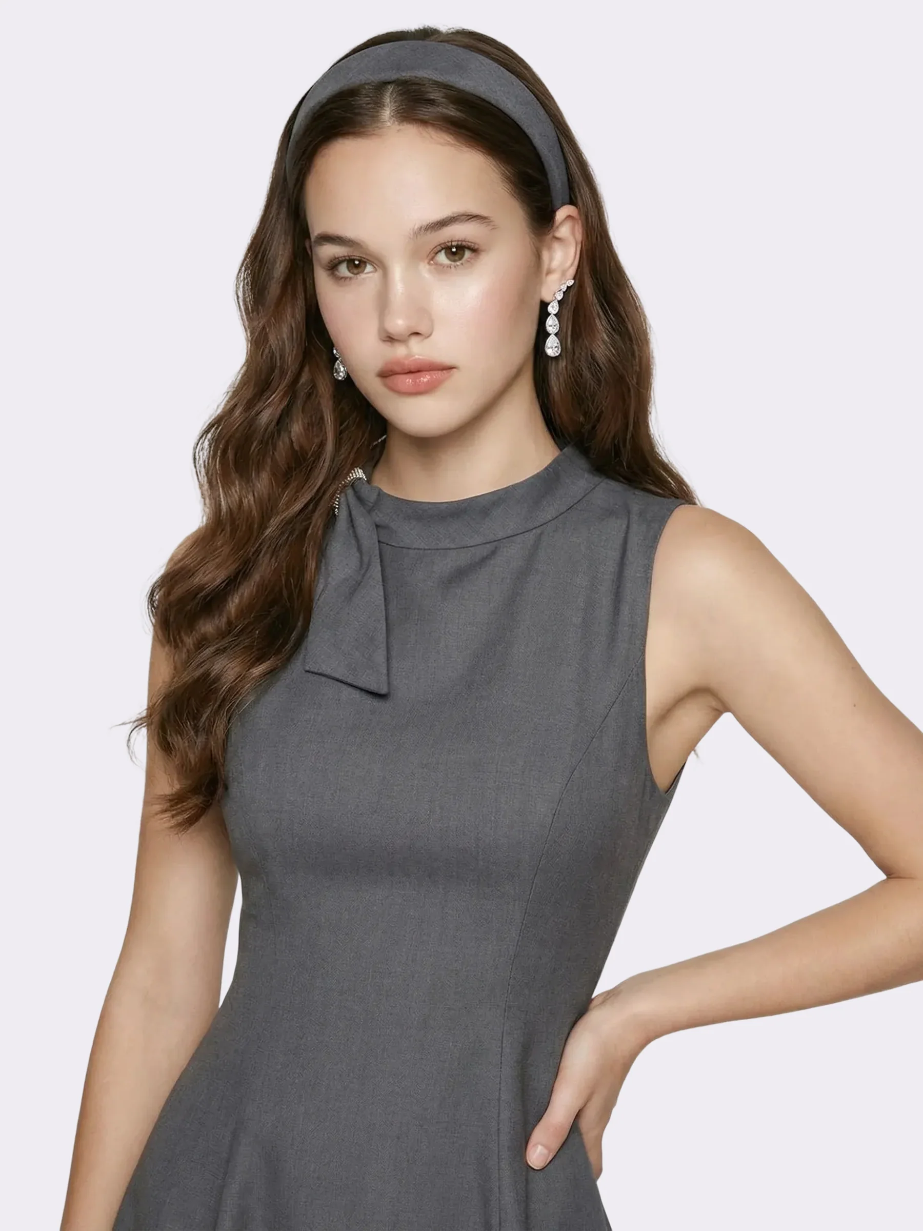 Lenora Bow Grey Mini Dress - Image 2
