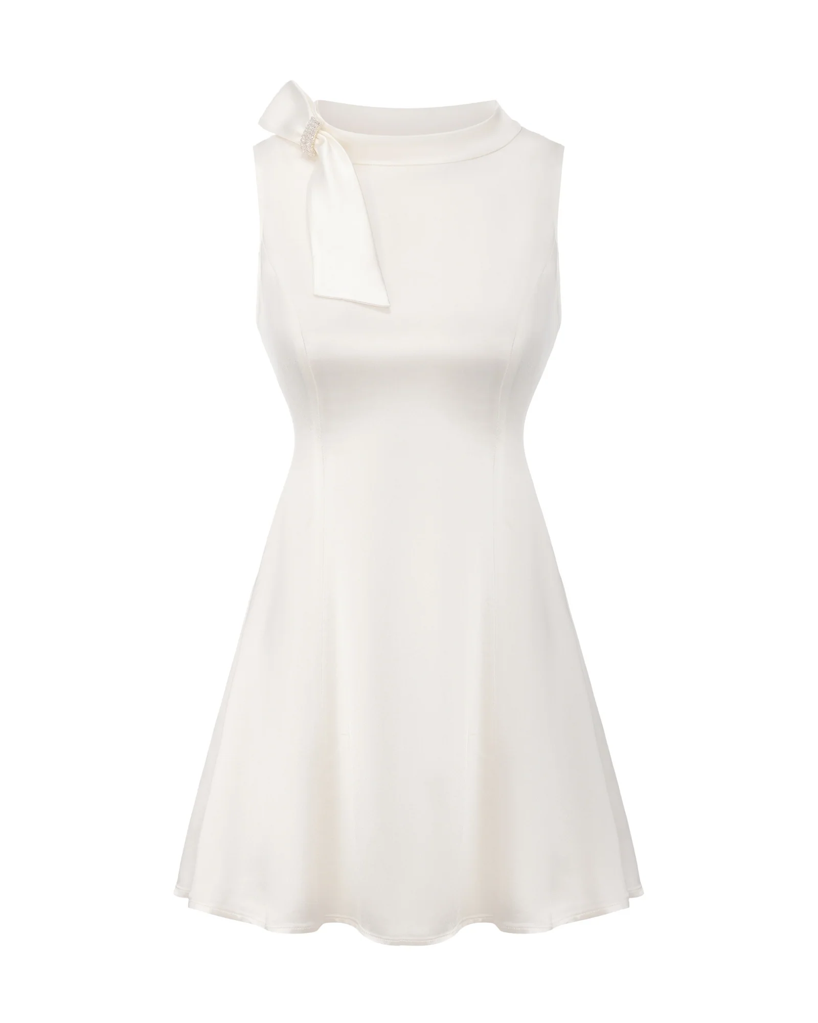 Lila Satin Mini Dress (White) - Image 12