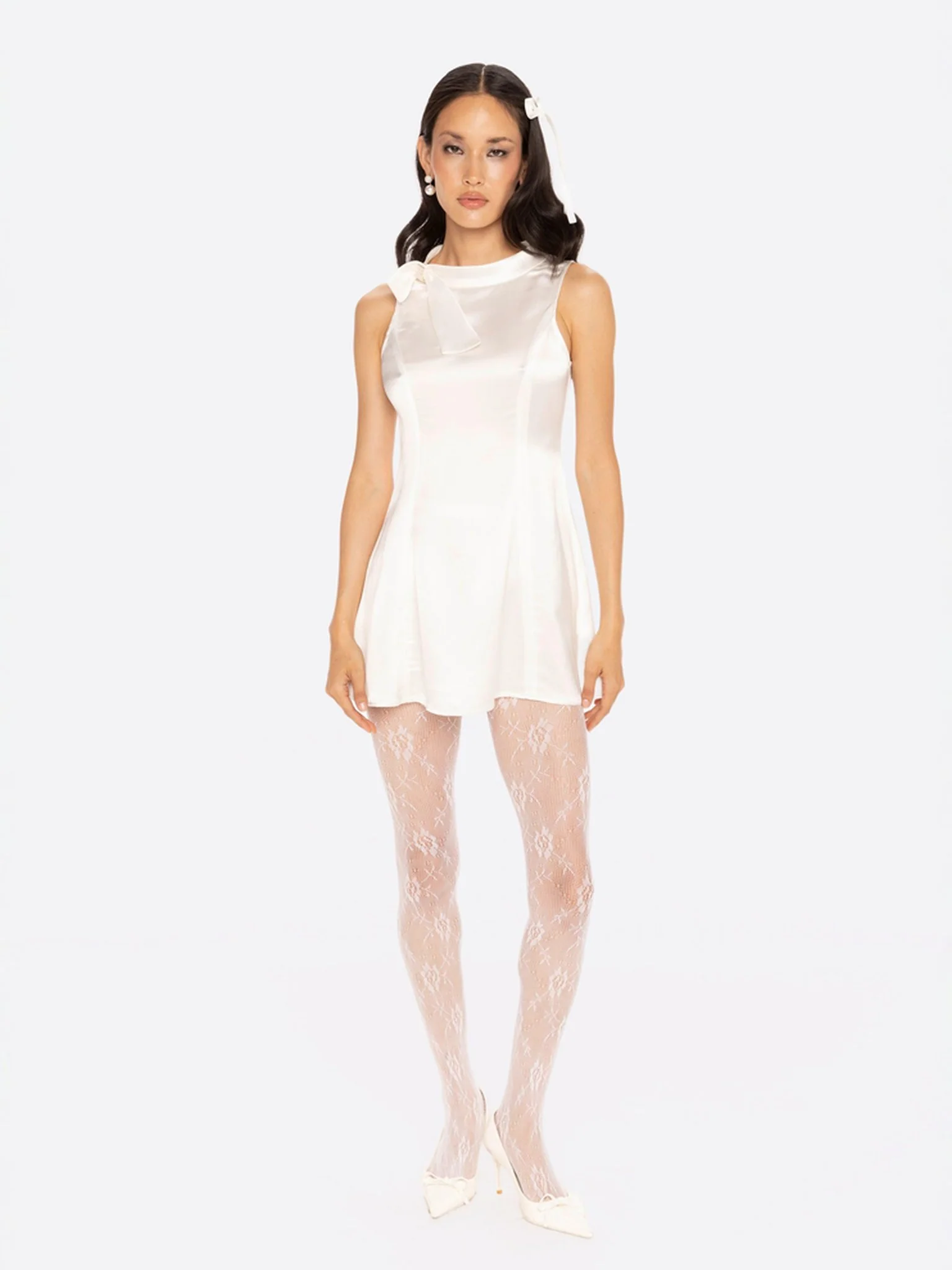 Lila Satin Mini Dress (White) - Image 7
