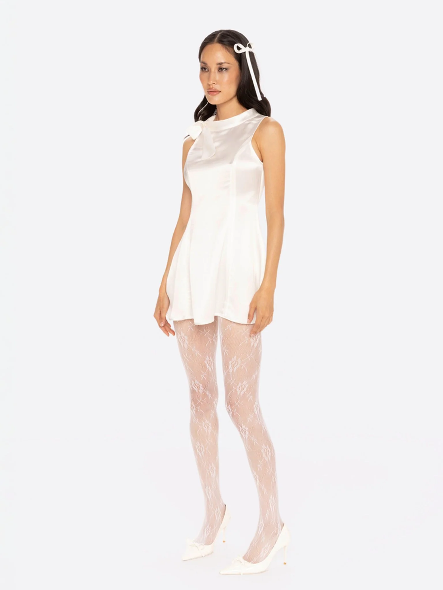 Lila Satin Mini Dress (White) - Image 8