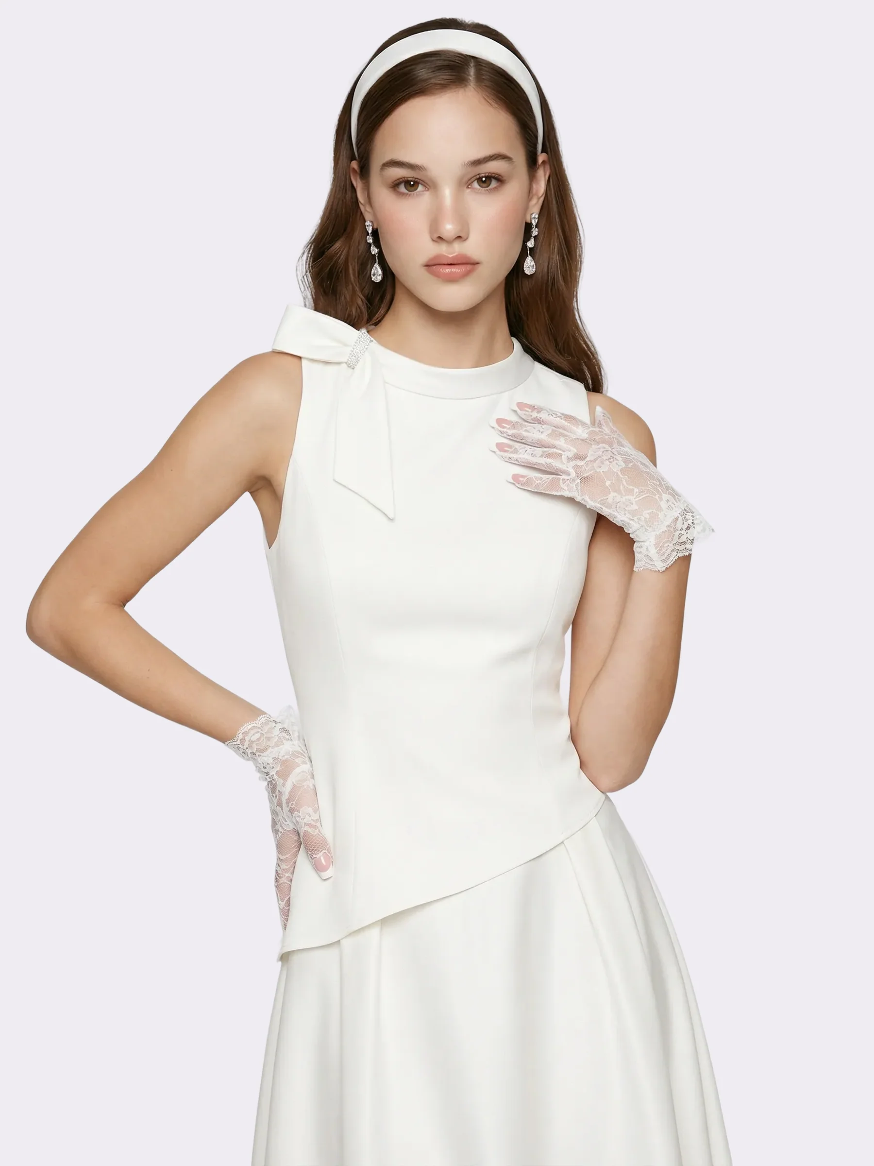 Lily Satin Bow Detail White Top - Image 2