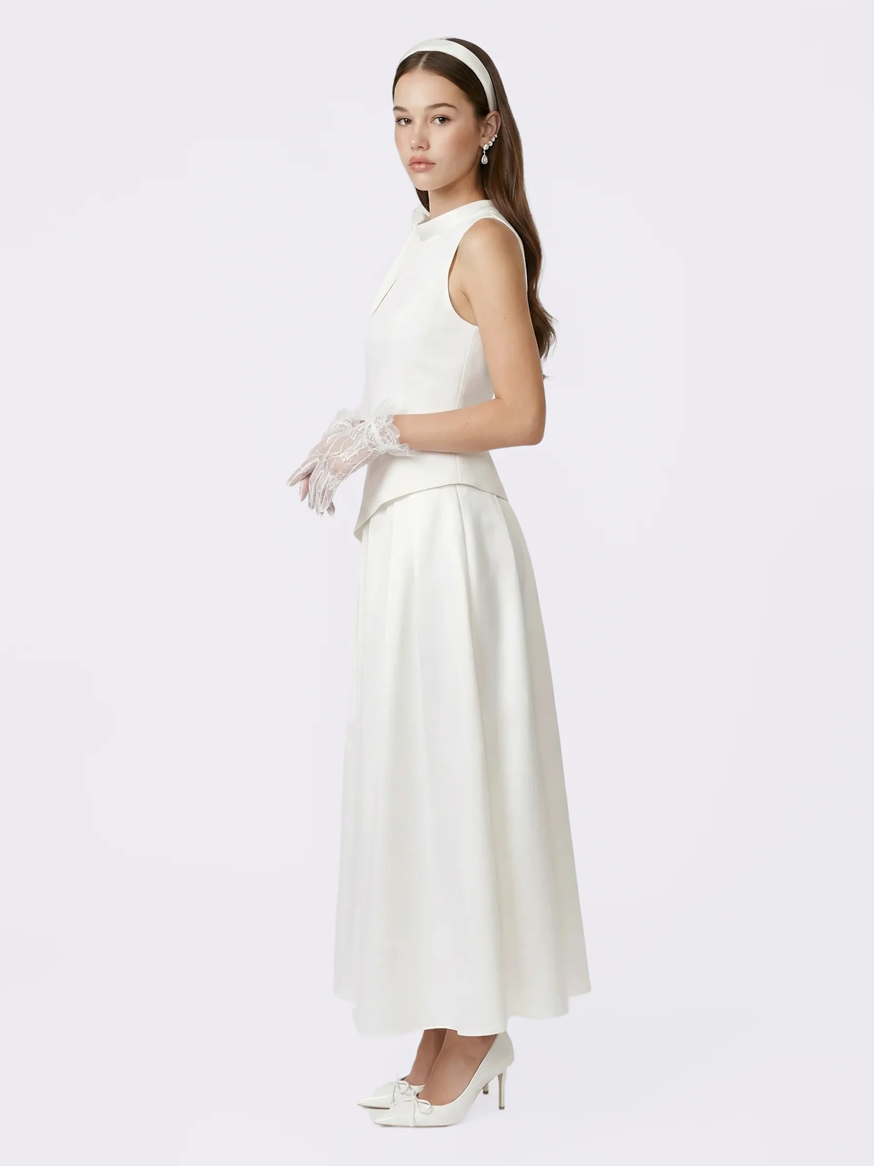 Lily Satin Bow Detail White Top - Image 4