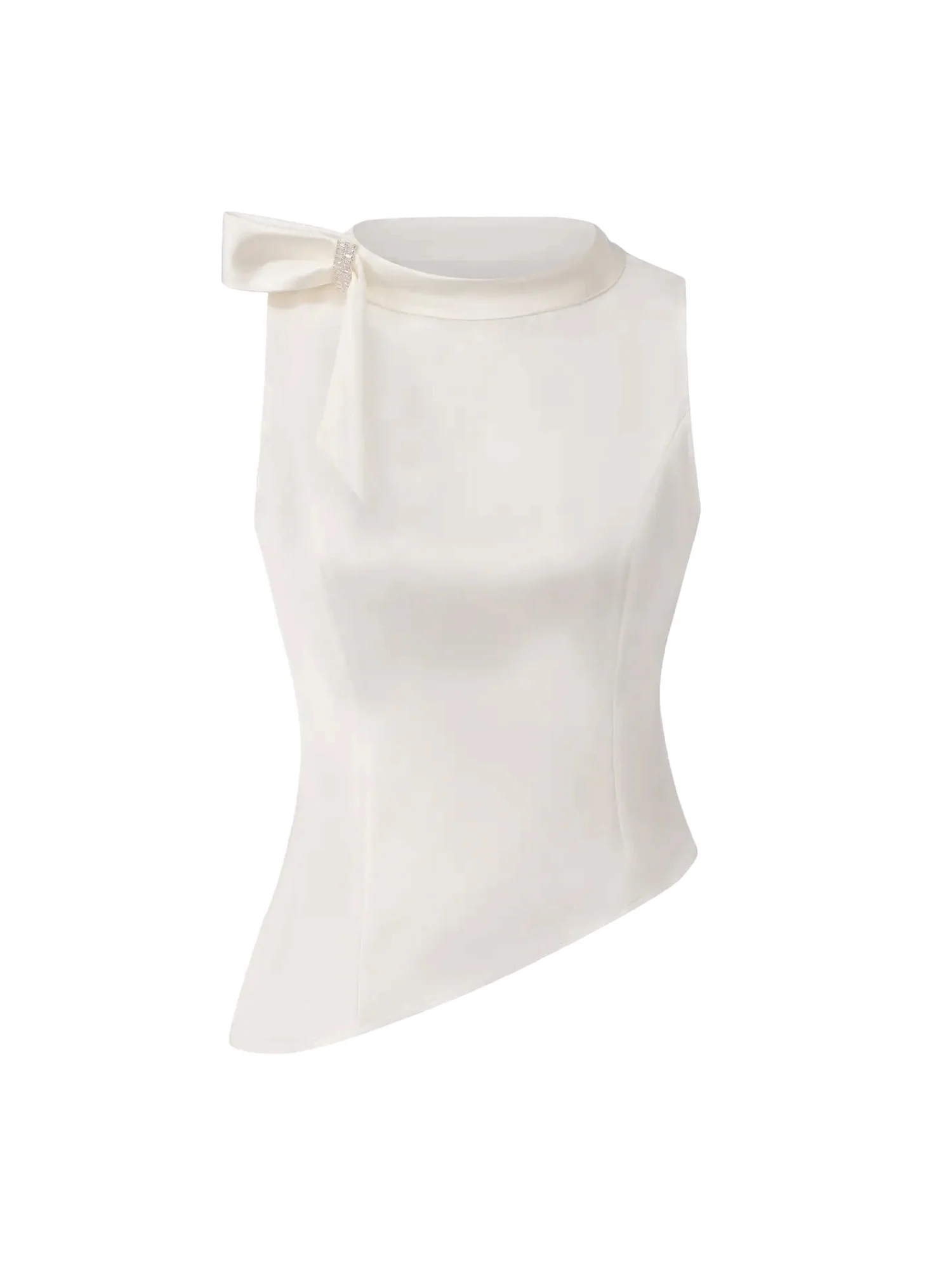Lily Satin Bow Detail White Top - Image 9