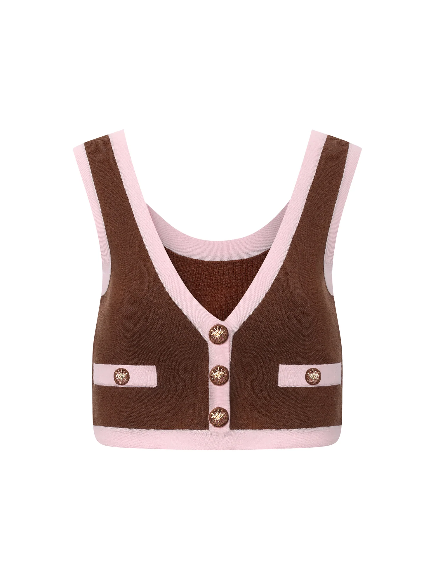 Lisette Contrast-Trim Brown Knit Three-Piece Set - Image 12